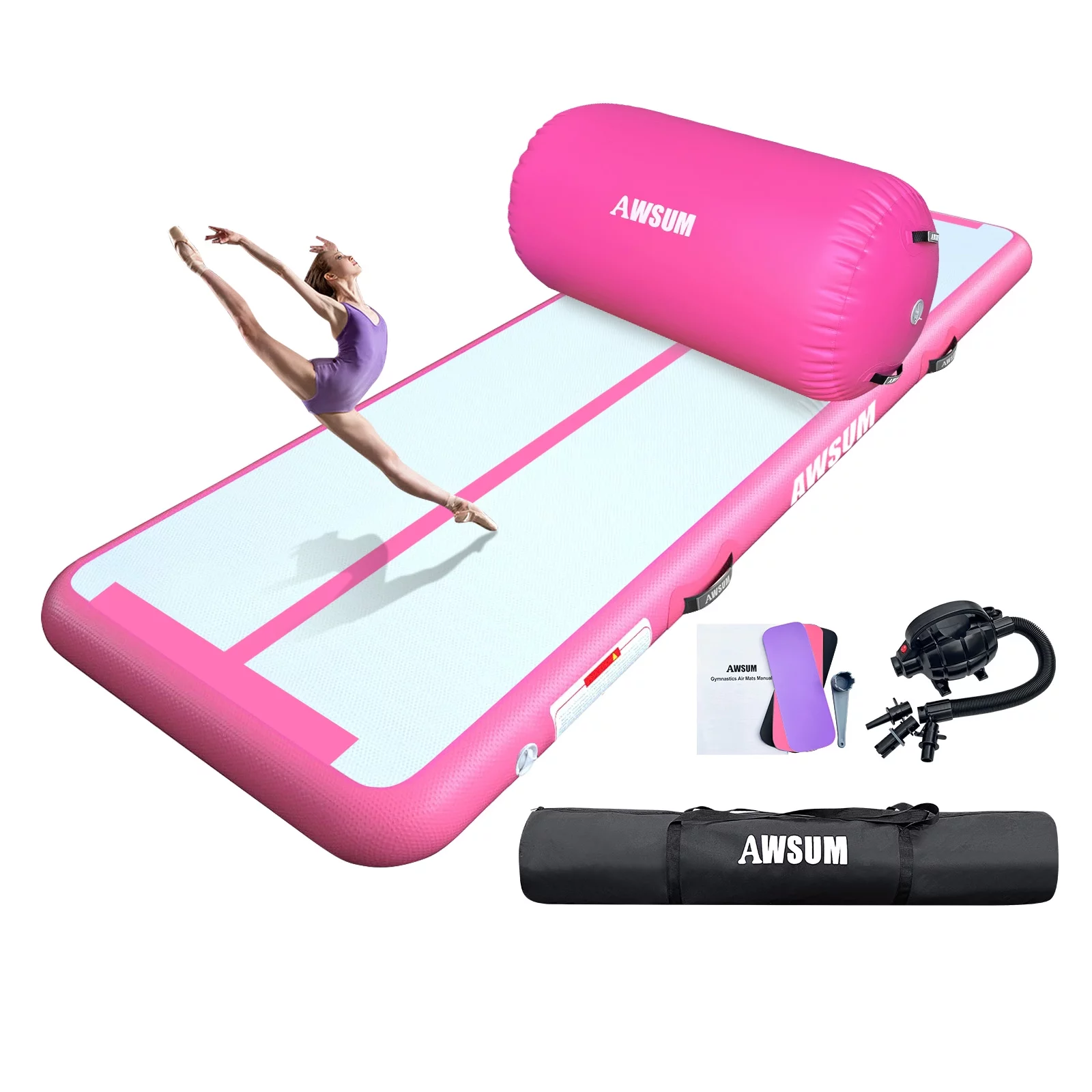 2026 AWSUM Inflatable Air Gymnastics Mat 10 ft 13 ft 16 ft Training mat 4 inches Thick tumble track Air Roller with Electric Pump for Home/Gym