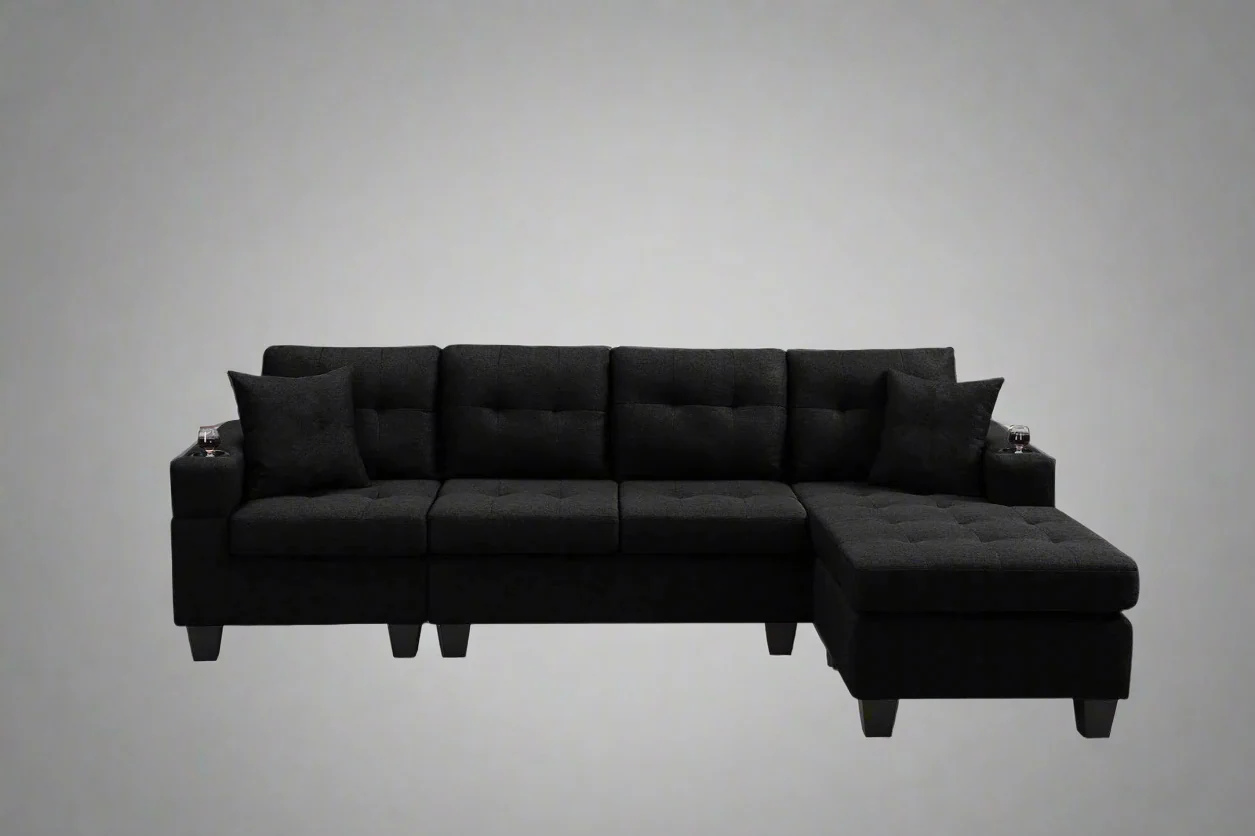 Reversible 4-Seater L-Shape Sectional Sofa with Chaise & Ottoman | Modern Upholstered Living Room Set