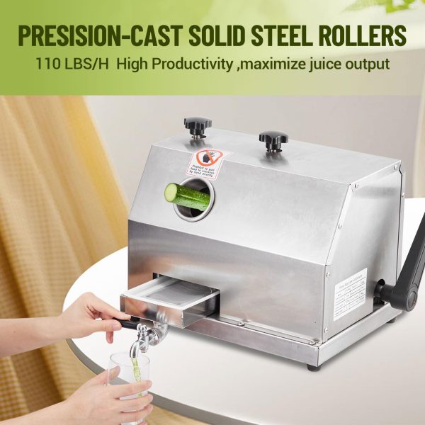 2026 Manual Sugar Cane Juicer Machine, Sugar Cane Press with 3 Stainless Steel Drums and 2.4-inch Large Inlet, Sugarcane Juice Machine with 110LBS/H, Suitable for Home/Commercial Use