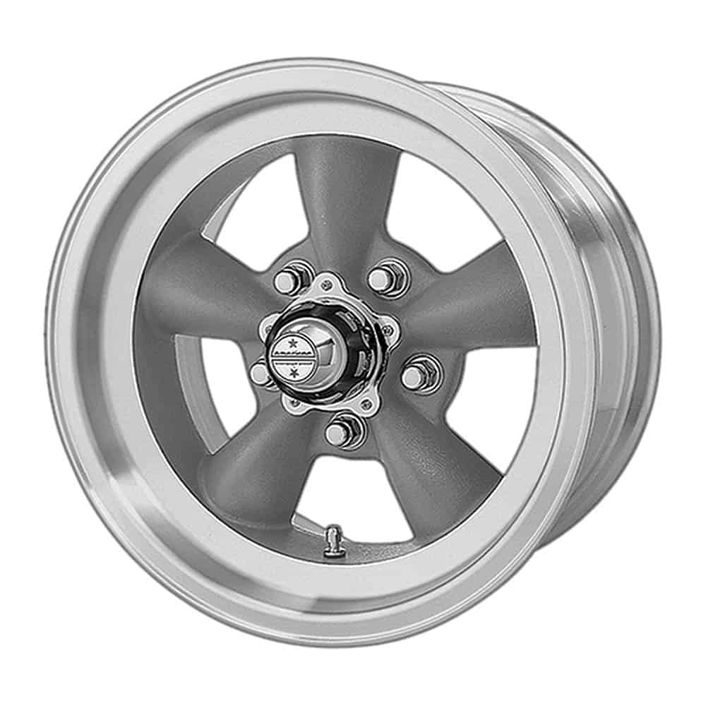 2026 American Racing Vintage VN105 TORQ THRUST D VN105D 15X8.5 5X4.5 GRAY MACH-LP -25MM