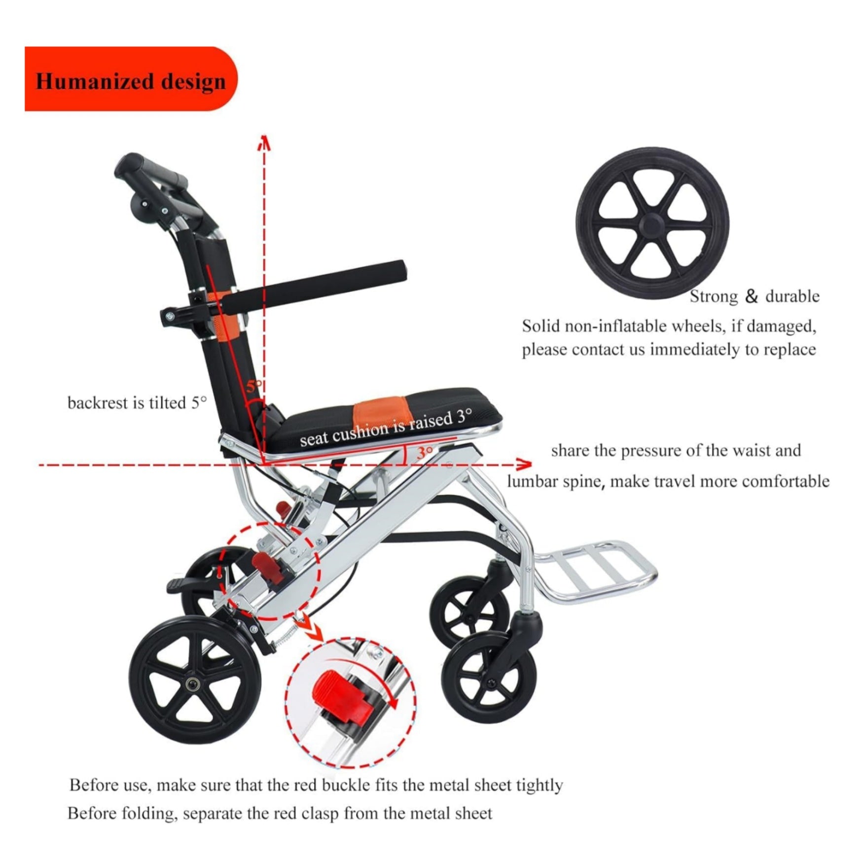 2026 Ultra-Light Portable Folding Wheelchair, Travel-Friendly with Handbrake, 220 lbs Capacity, Ideal for Elderly & Children, 34.2×32.6 Unfolded Dimensions