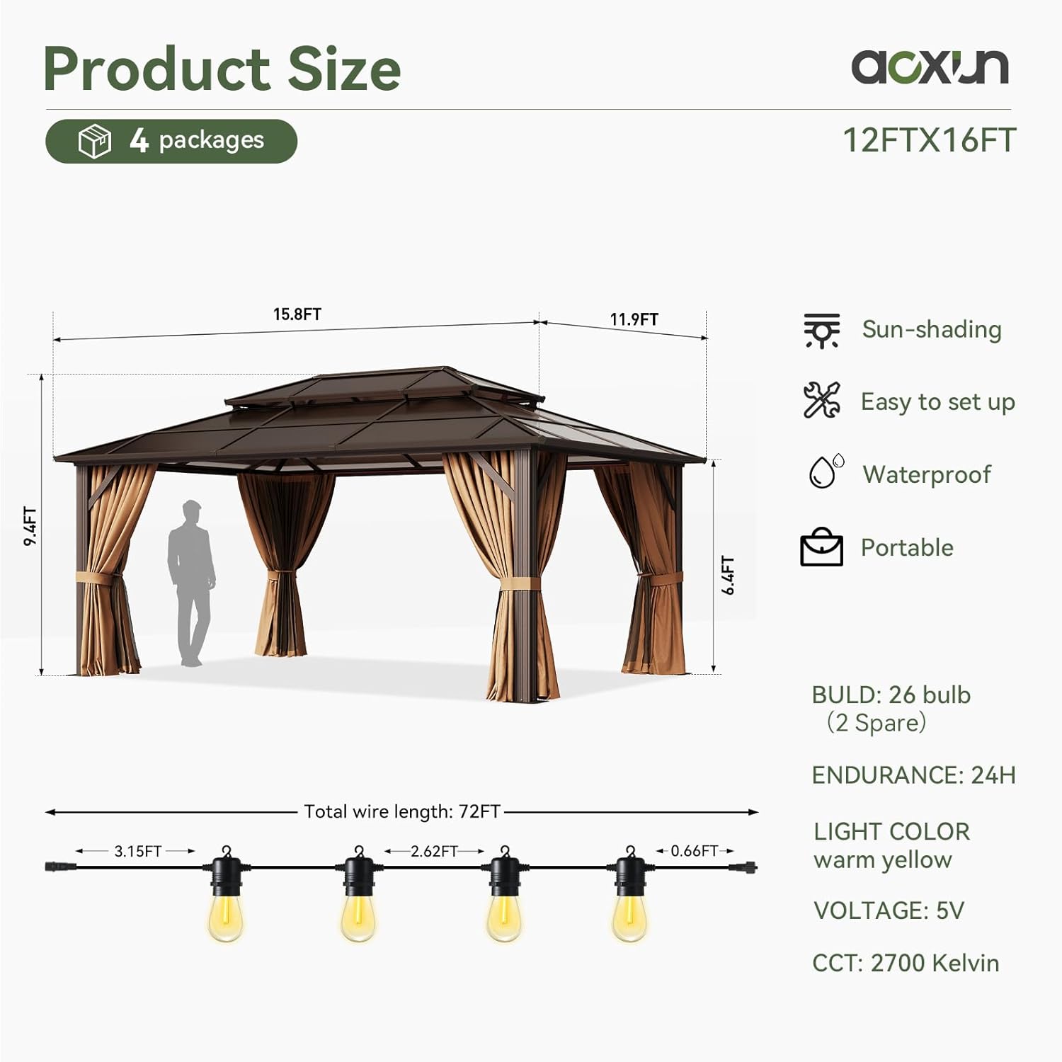 12’X10′ Hardtop Gazebo with Curtains and Netting