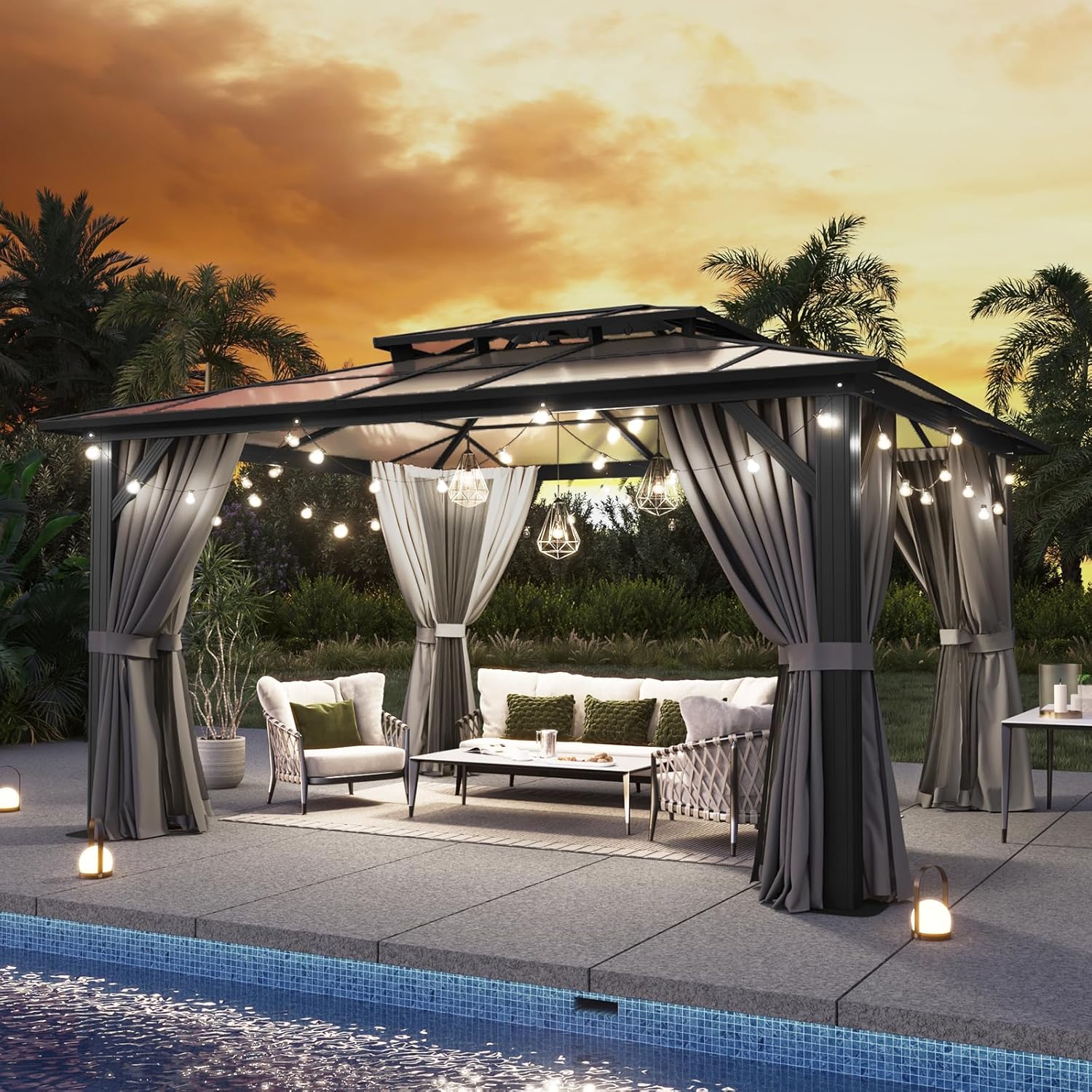 12’X10′ Hardtop Gazebo with Curtains and Netting