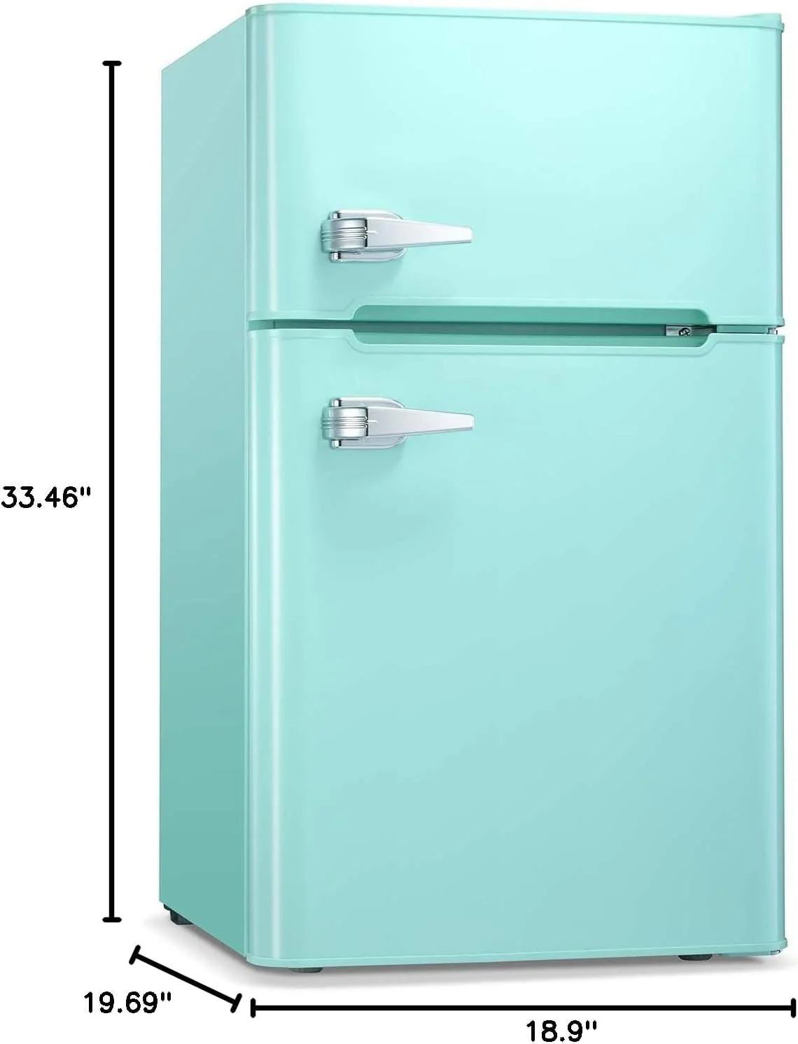2026 Antarctic Star Compact Mini Refrigerator Separate Freezer, Small Fridge Double 2-Door Adjustable Removable Retro Stainless Steel Shelves Living room/Kitchen/Dorm/Office 3.2 cu ft.Green