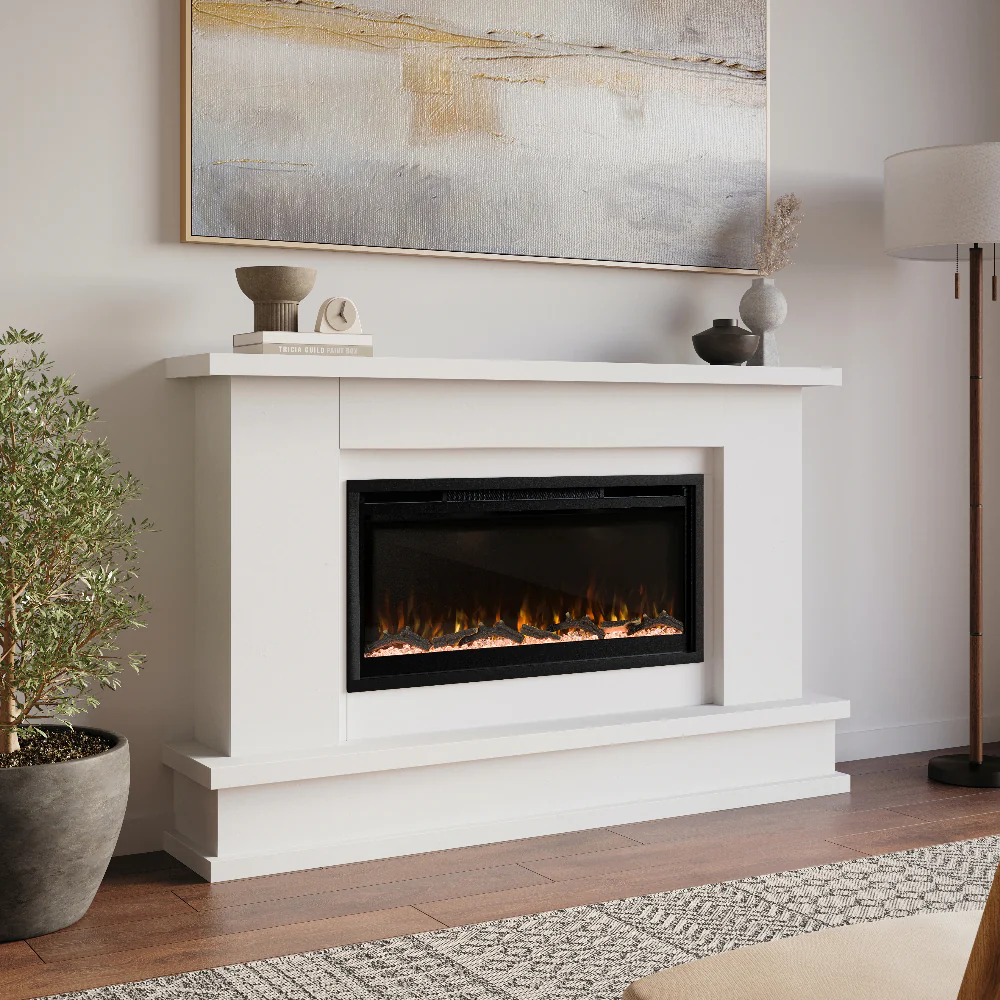 2026 Modern Ember Patton Smart Electric Fireplace Mantel Package in White