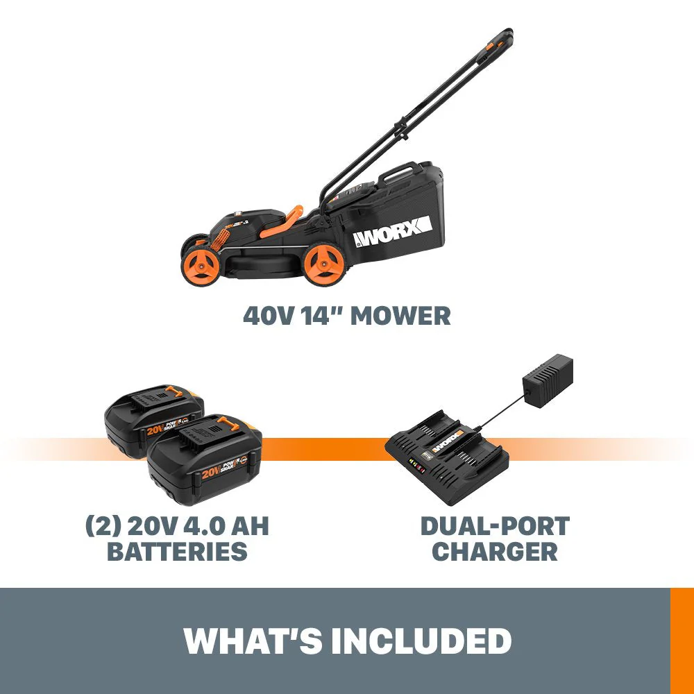 40V Cordless Lawn Mower 14′′ with Intellicut, Mulching, 2x20V 4.0Ah Batteries and Charger Included