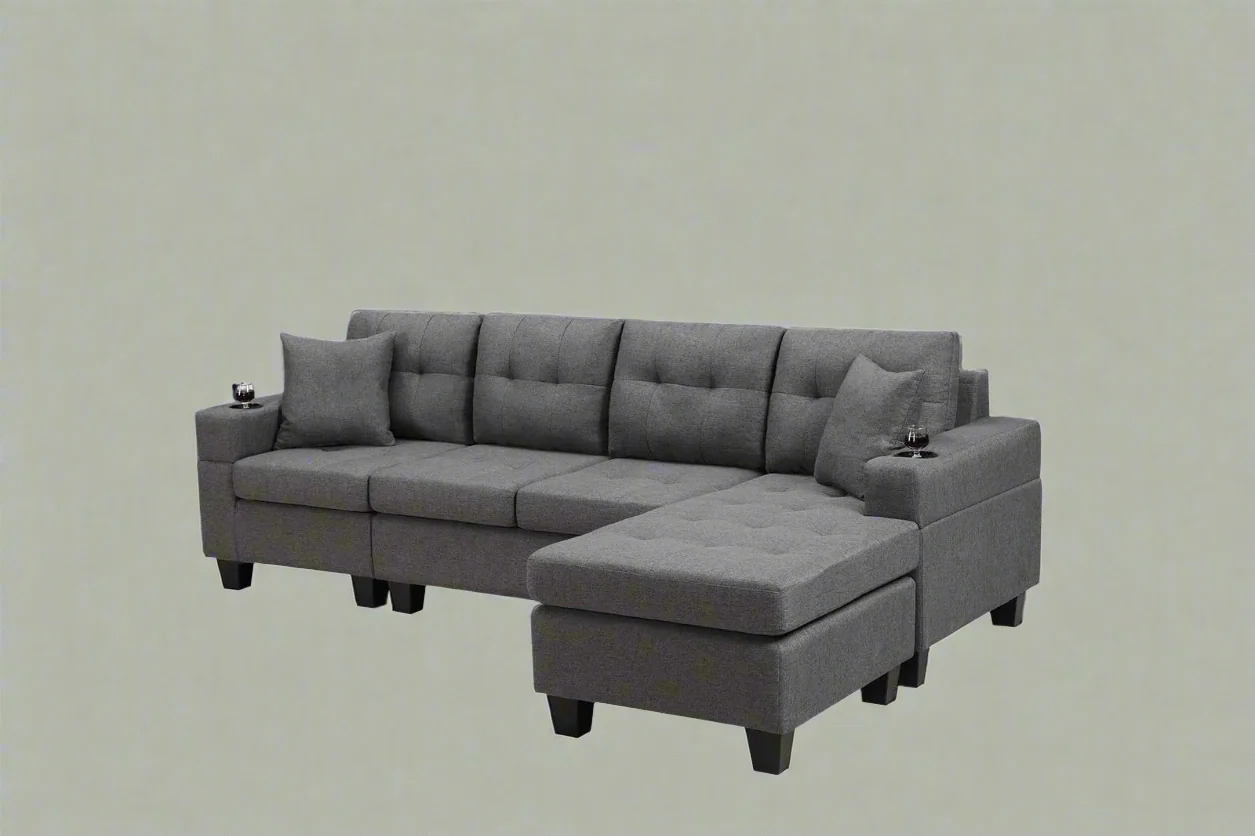 Reversible 4-Seater L-Shape Sectional Sofa with Chaise & Ottoman | Modern Upholstered Living Room Set