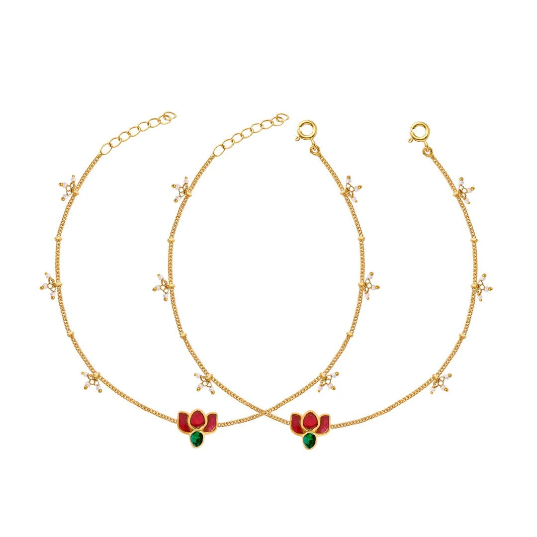 925 Sterling Silver Lotus graceful anklet