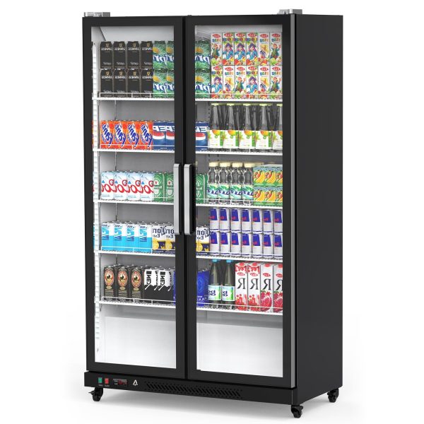 2026 Commercial Refrigerator, Glass Door with LED Lighting – Upright Beverage Display Cooler for Home, Store, Gym, or Office, Featuring Double Swing Doors and 39 cu.ft