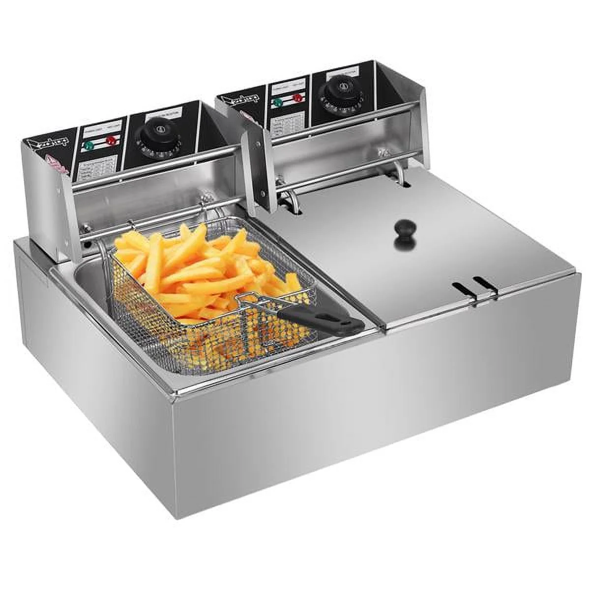 2026 Stainless steel double-cylinder electric fryer countertop Fryer Large space Fryer Electric Deep Fryer Countertop Deep Fryer Commercial Large Tank French Fries Fryer (12.7QT/12L 5000W )