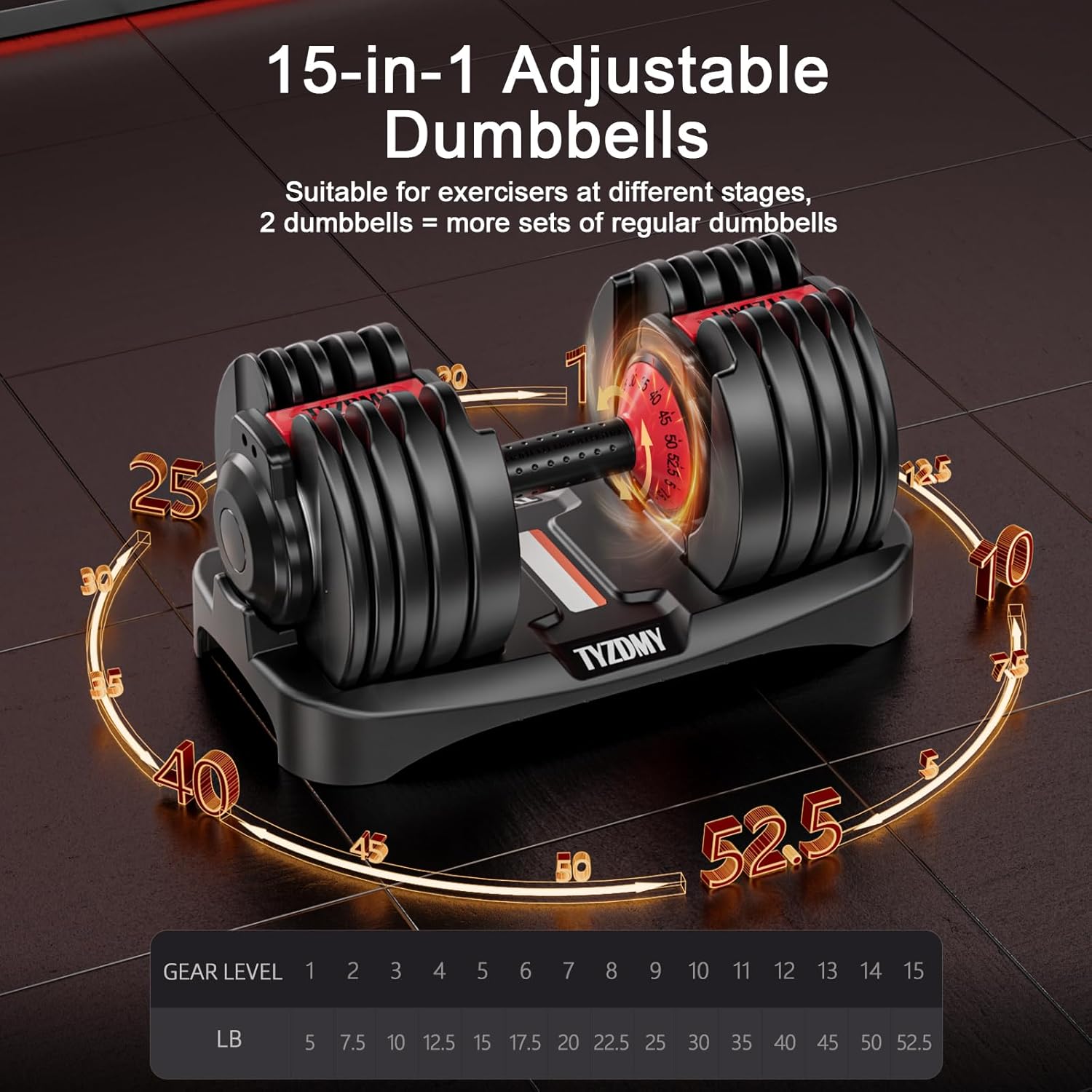 Adjustable Dumbbells Set of 2 – 52.5 Lbs Pair