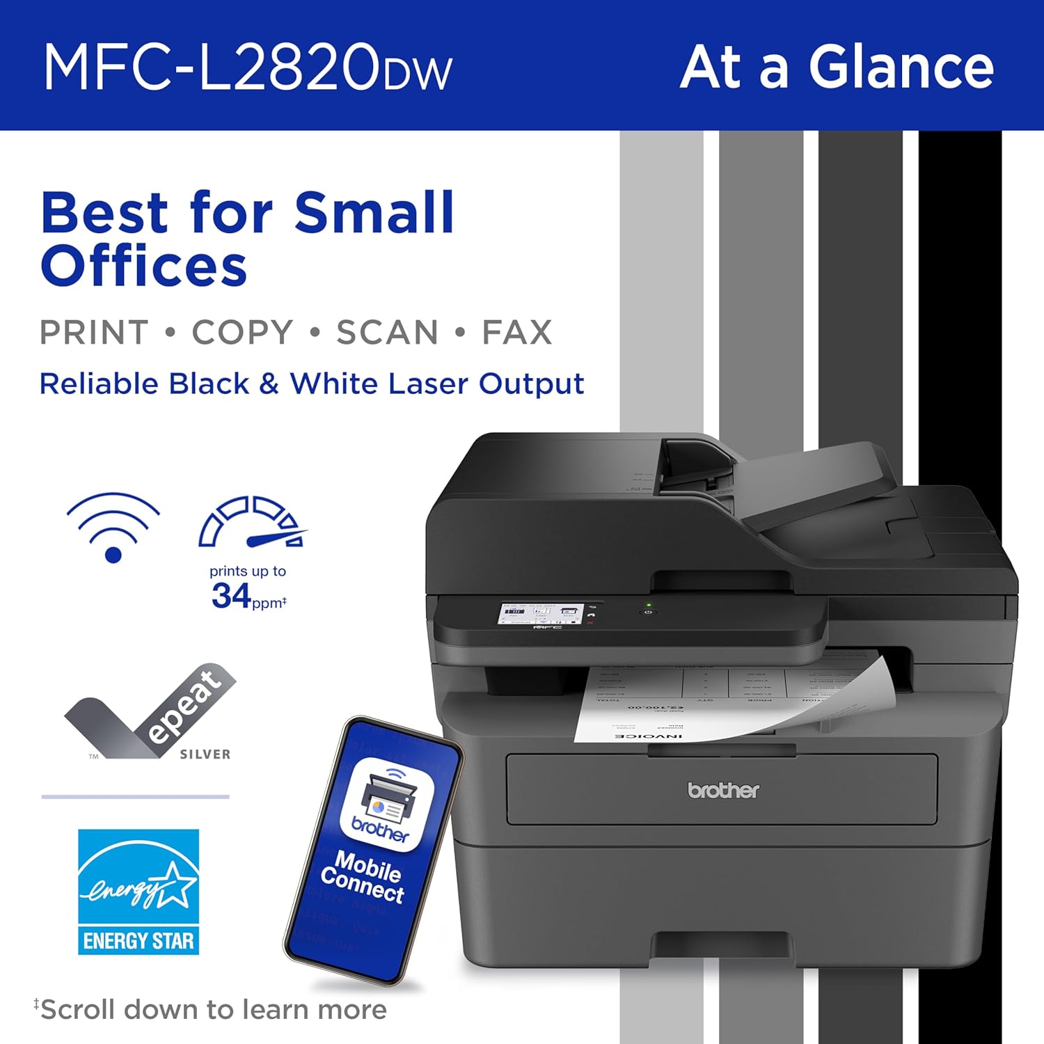 Mfc-L2820Dw Wireless Monochrome All-In-One Printer