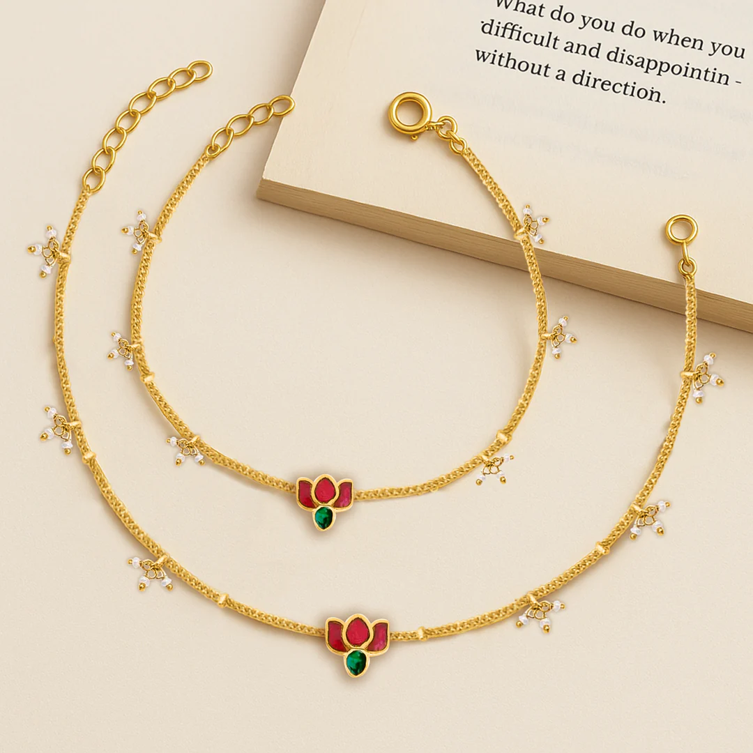 925 Sterling Silver Lotus graceful anklet