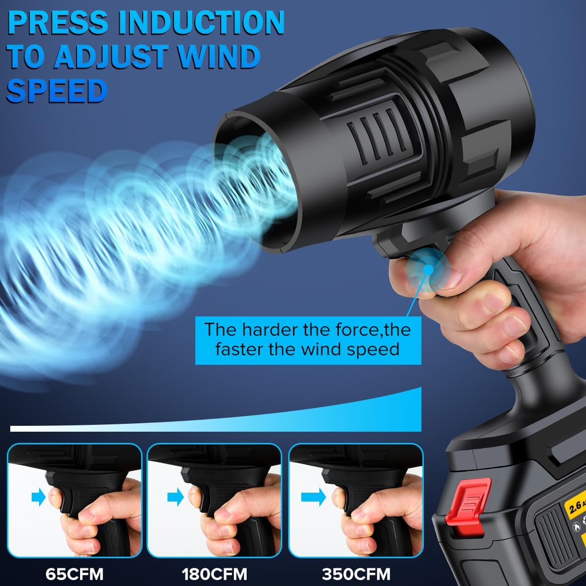 2026 Electric Cordless Leaf Blower, Handheld Electric Leaf Blower, Mini Jet Dry Blower Fan with 2 Packs 2.6Ah Batteries and Charger, Violent Turbo Jet Blower for Lawn, Patio, Outdoors, Car, Home