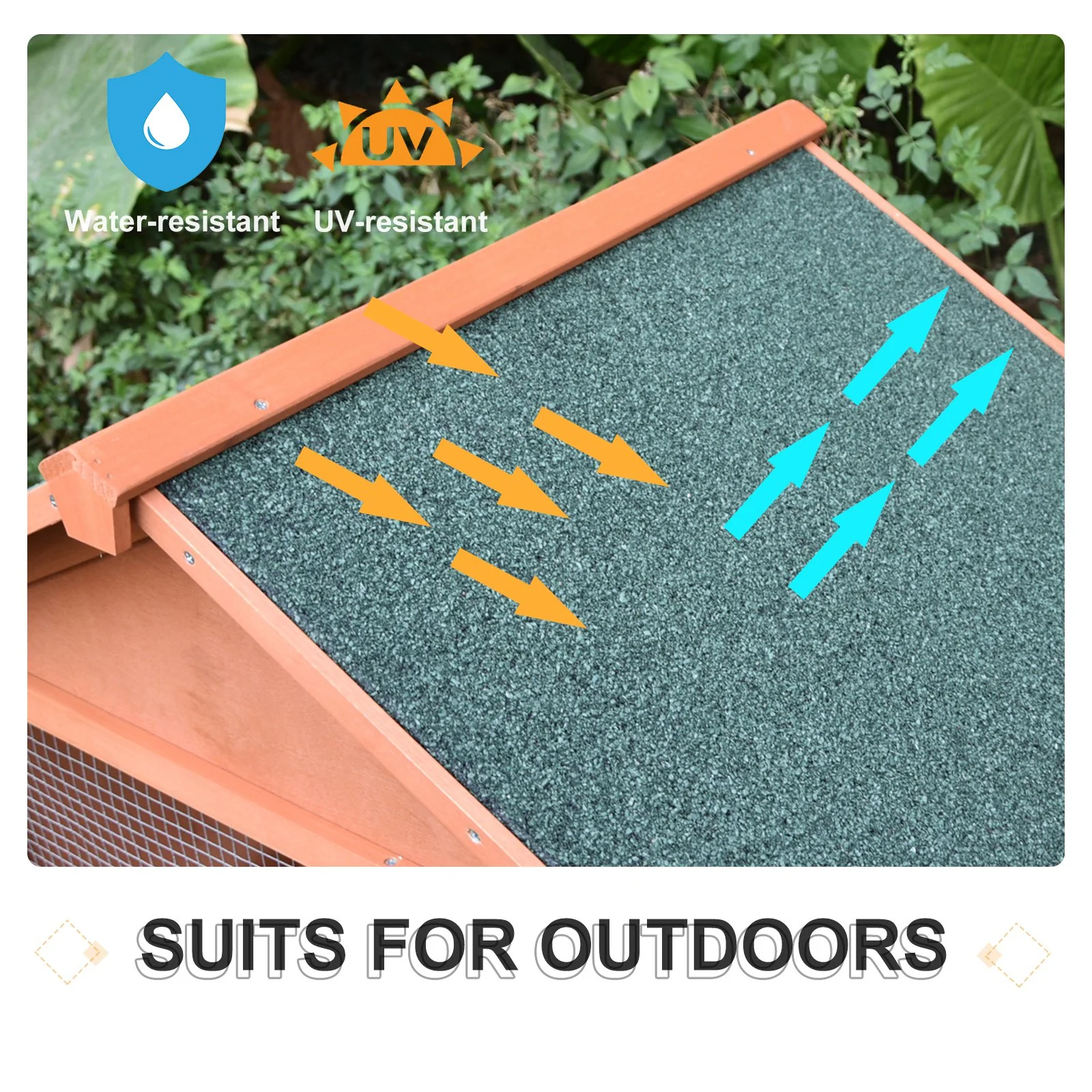 PawHut Large Two-Level Outdoor Rabbit Hutch with Side Room, Asphalt Roof, and Spacious Run