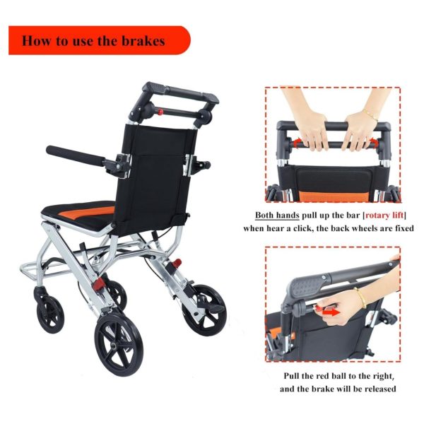 2026 Ultra-Light Portable Folding Wheelchair, Travel-Friendly with Handbrake, 220 lbs Capacity, Ideal for Elderly & Children, 34.2×32.6 Unfolded Dimensions