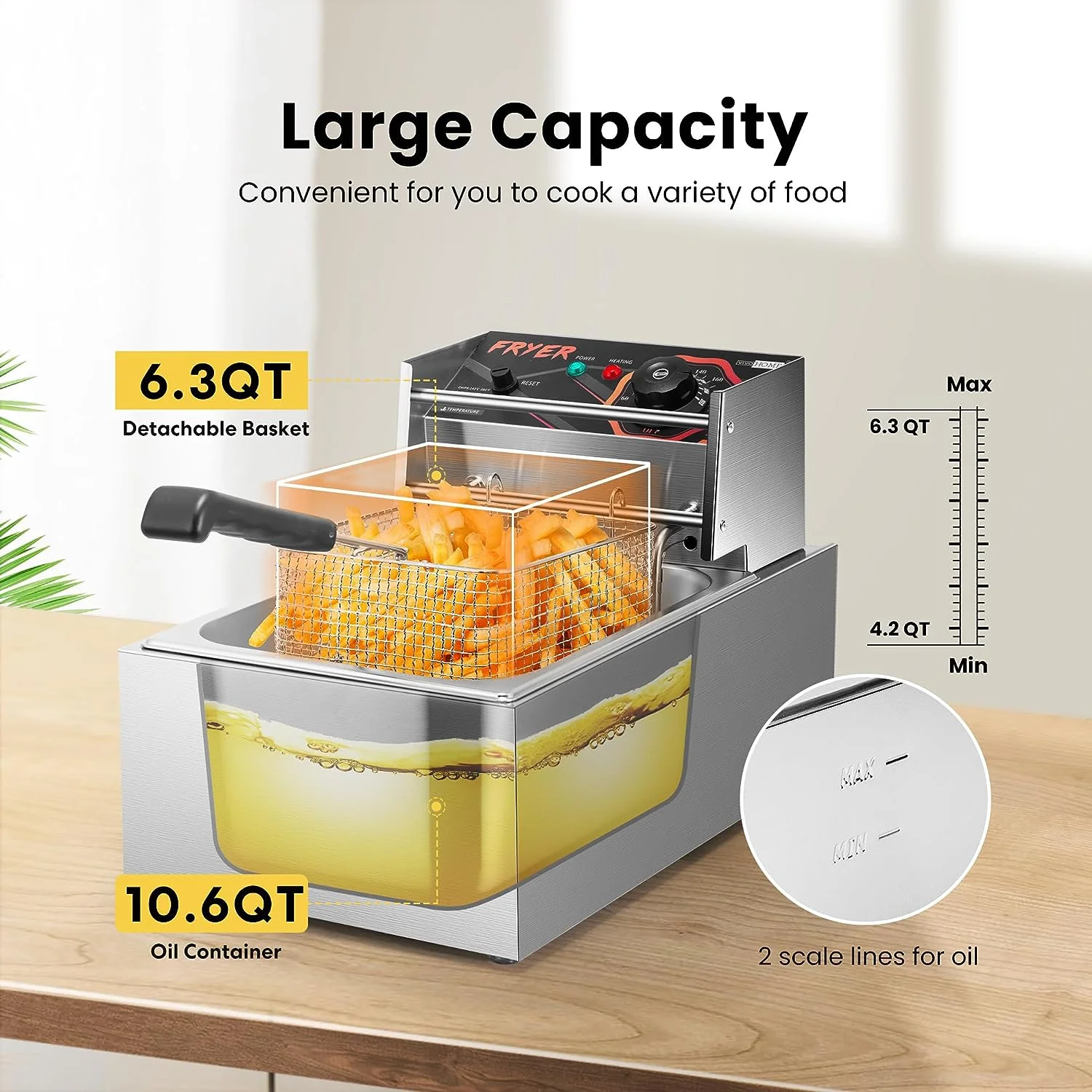 2026 VIVOHOME 2500W 10.6 QT Electric Deep Fryer with 6.3 QT Removable Basket, Temperature Adjustable 140-392℉