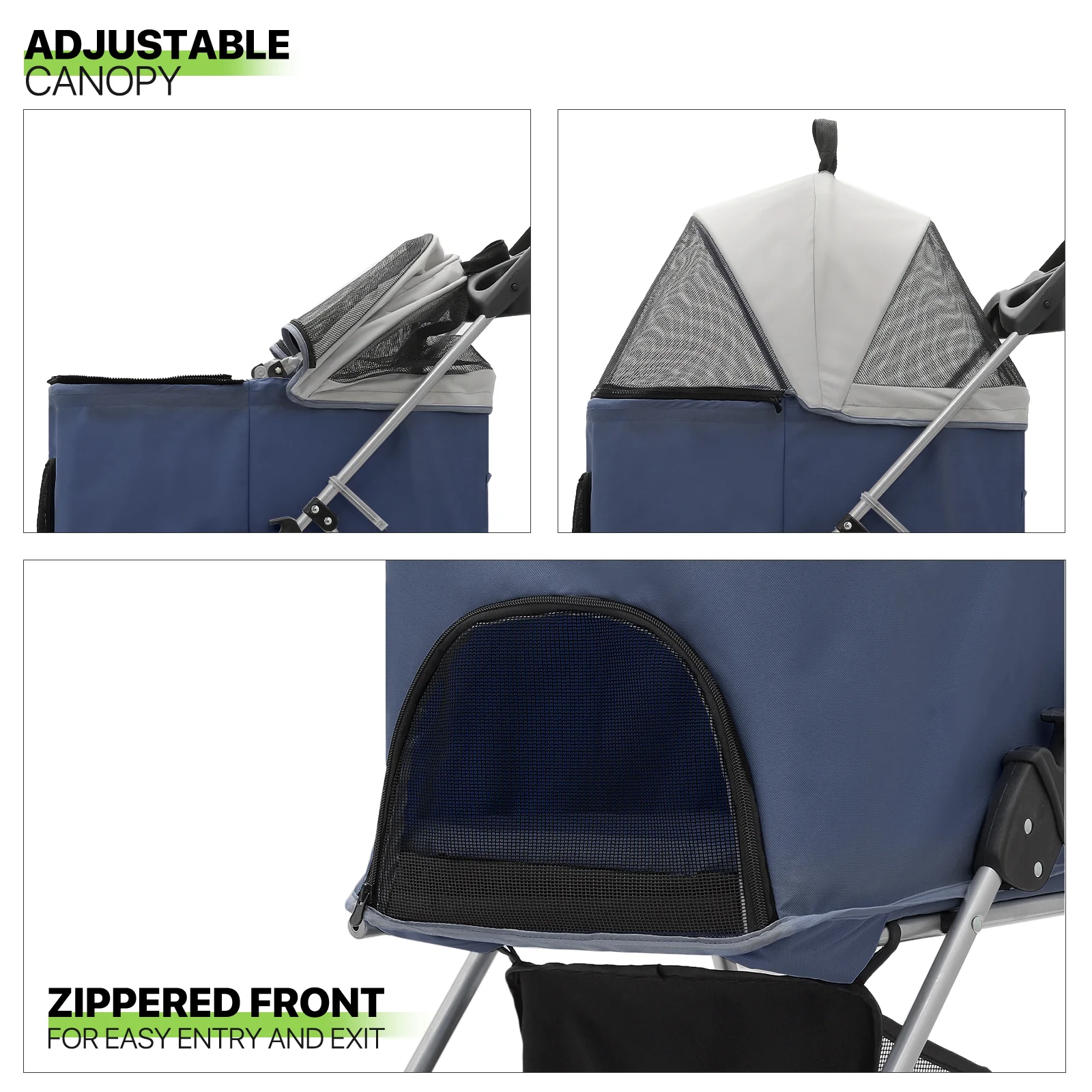 Magshion Foldable Dog Pet Stroller with Cup Holder, 4 Wheel (Navy Blue)