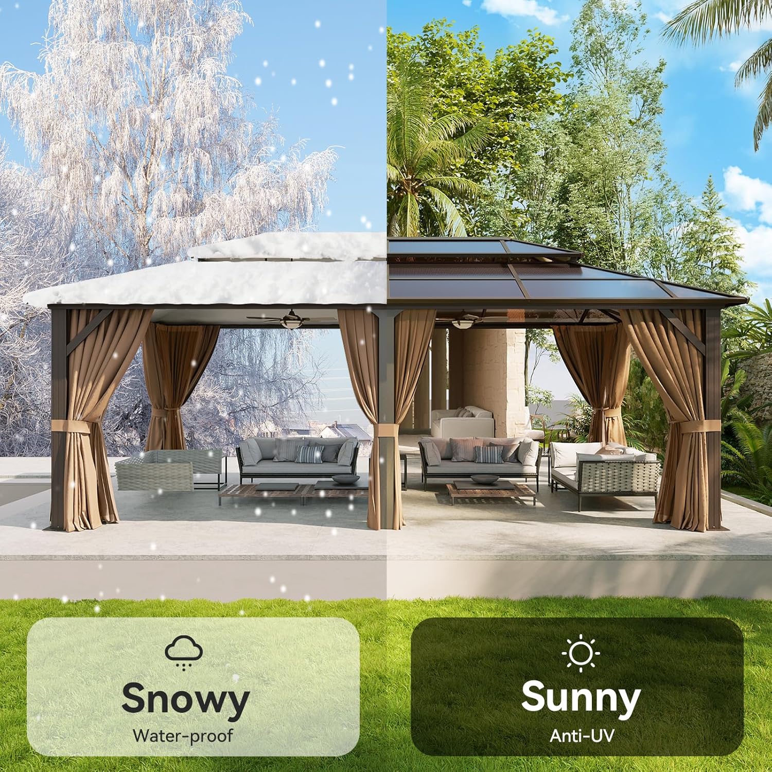 12’X10′ Hardtop Gazebo with Curtains and Netting