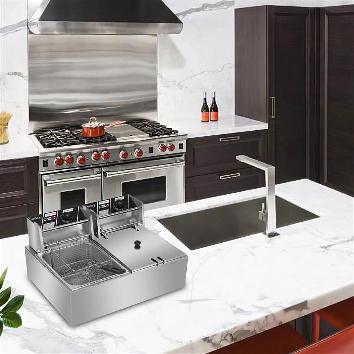 2026 Stainless steel double-cylinder electric fryer countertop Fryer Large space Fryer Electric Deep Fryer Countertop Deep Fryer Commercial Large Tank French Fries Fryer (12.7QT/12L 5000W )