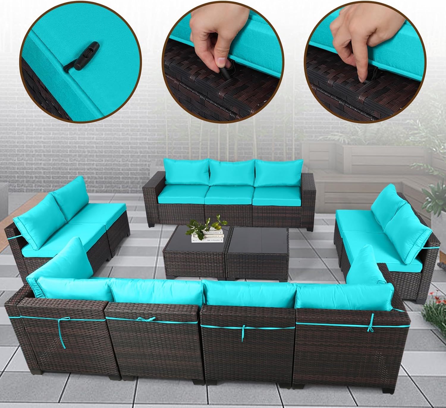 7 Pieces Rattan Patio Furniture Set with Tea Table