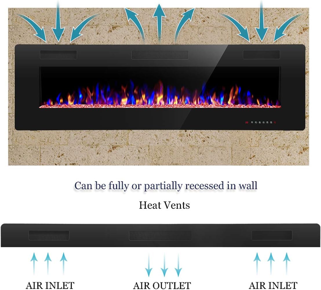 60′′ Electric Fireplace – Remote Control, Adjustable Flames