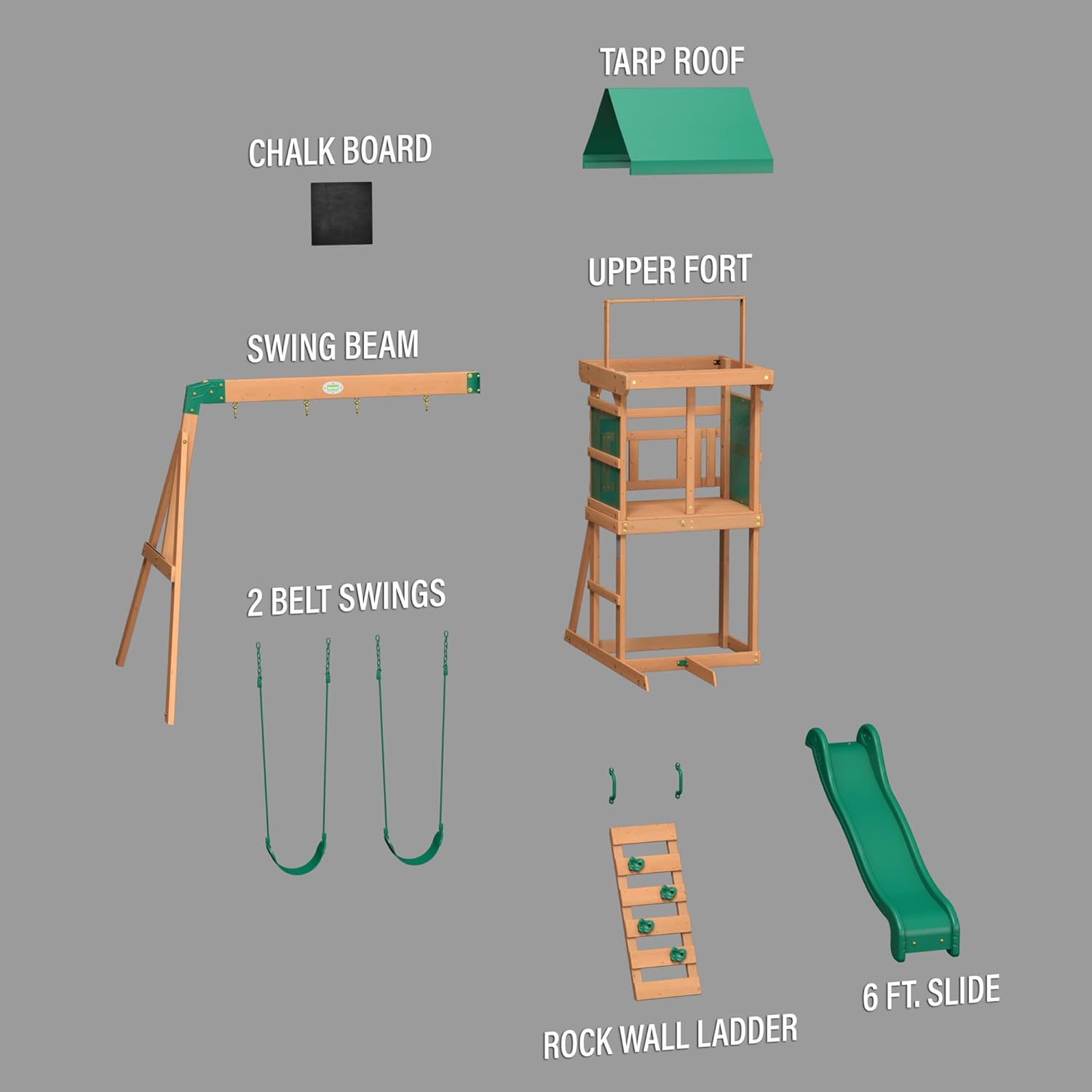Buckley Hill Cedar Wood Swing Set with Slide & Deck