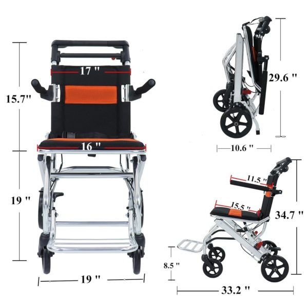 2026 Ultra-Light Portable Folding Wheelchair, Travel-Friendly with Handbrake, 220 lbs Capacity, Ideal for Elderly & Children, 34.2×32.6 Unfolded Dimensions
