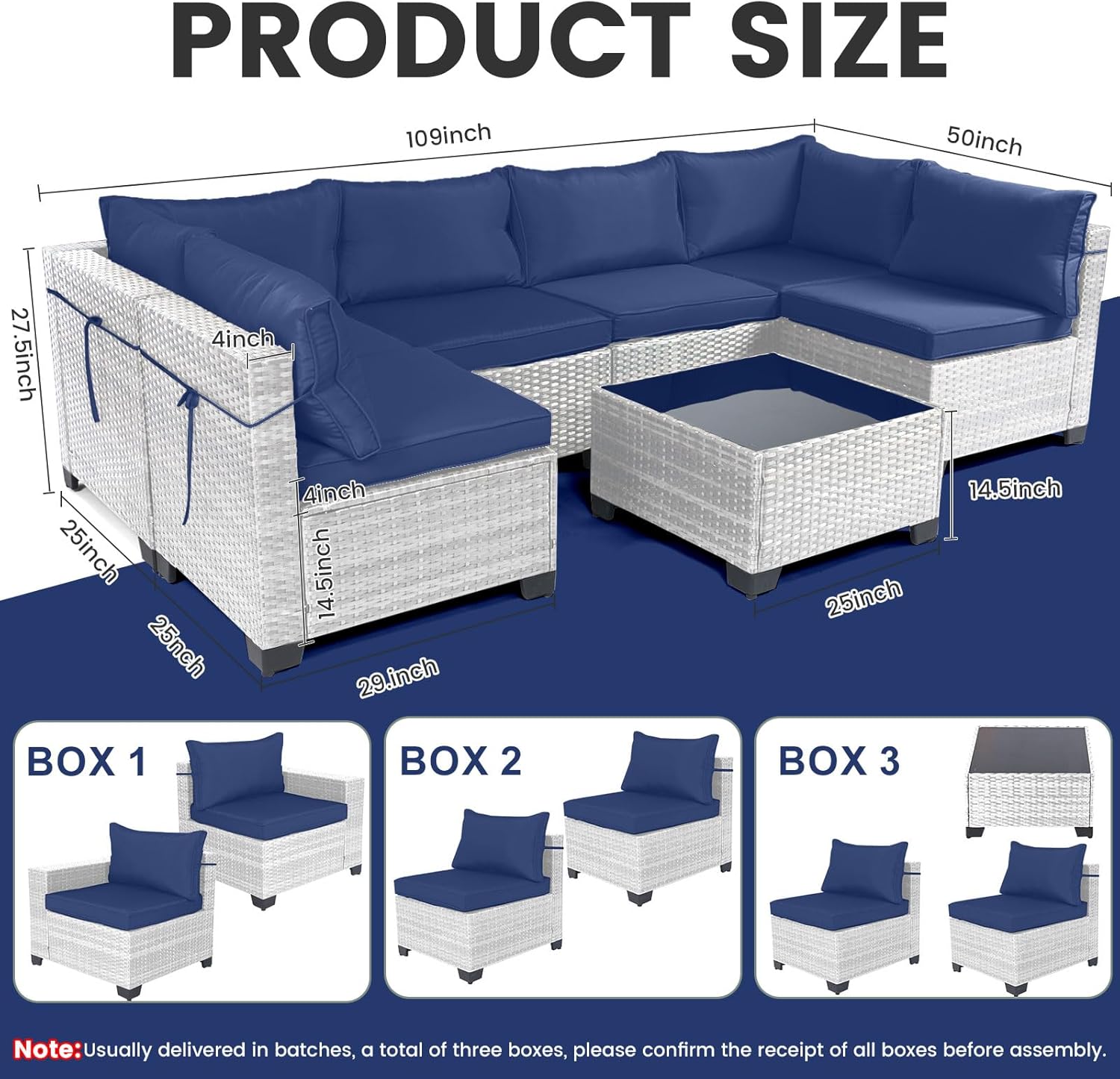 7 Pieces Rattan Patio Furniture Set with Tea Table