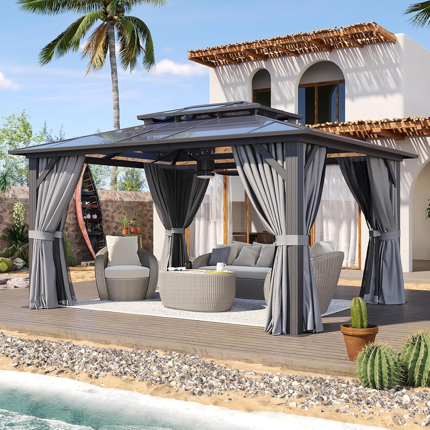 12’X10′ Hardtop Gazebo with Curtains and Netting