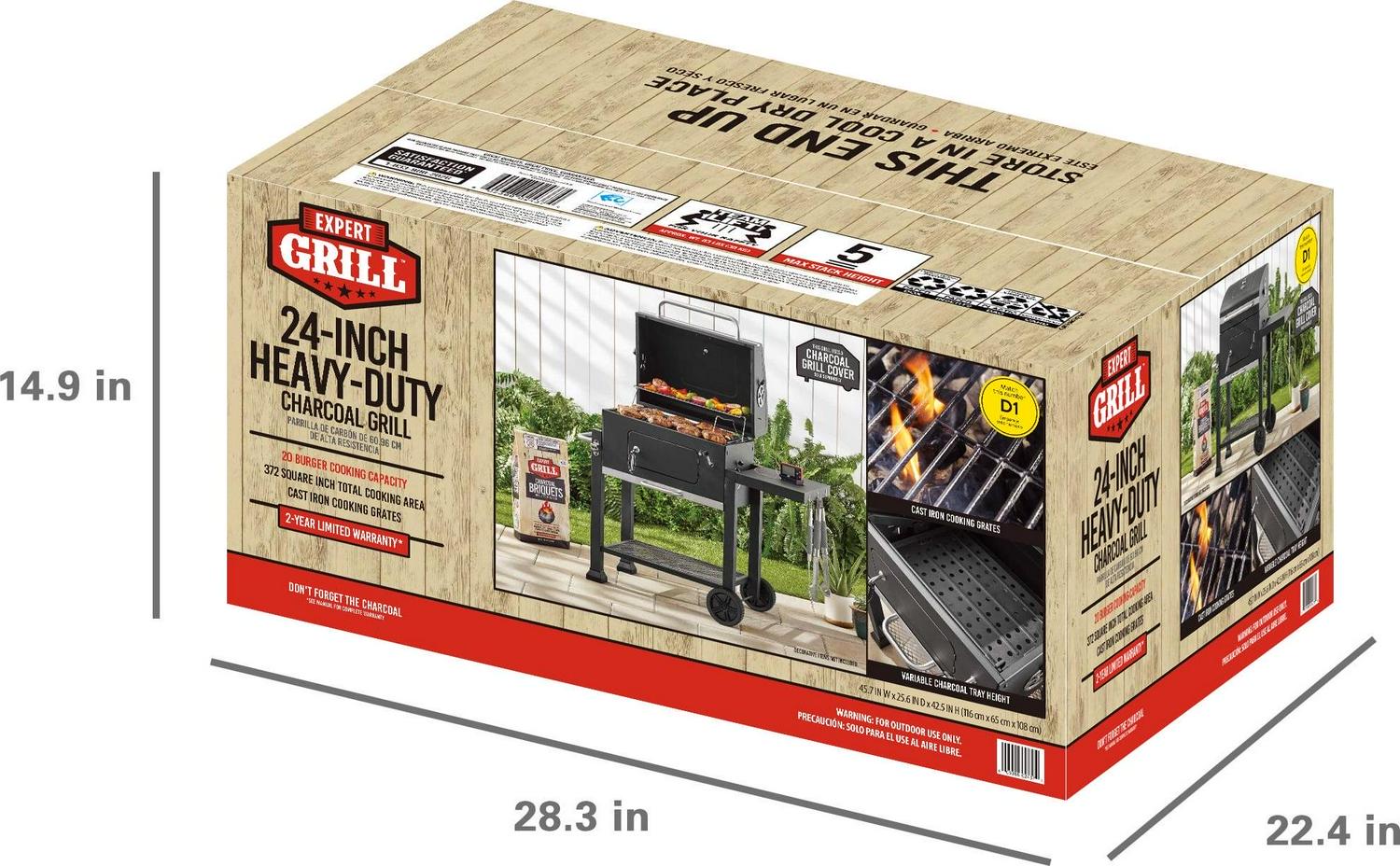 Expert Grill Heavy Duty 24-inch Charcoal Grill, Black