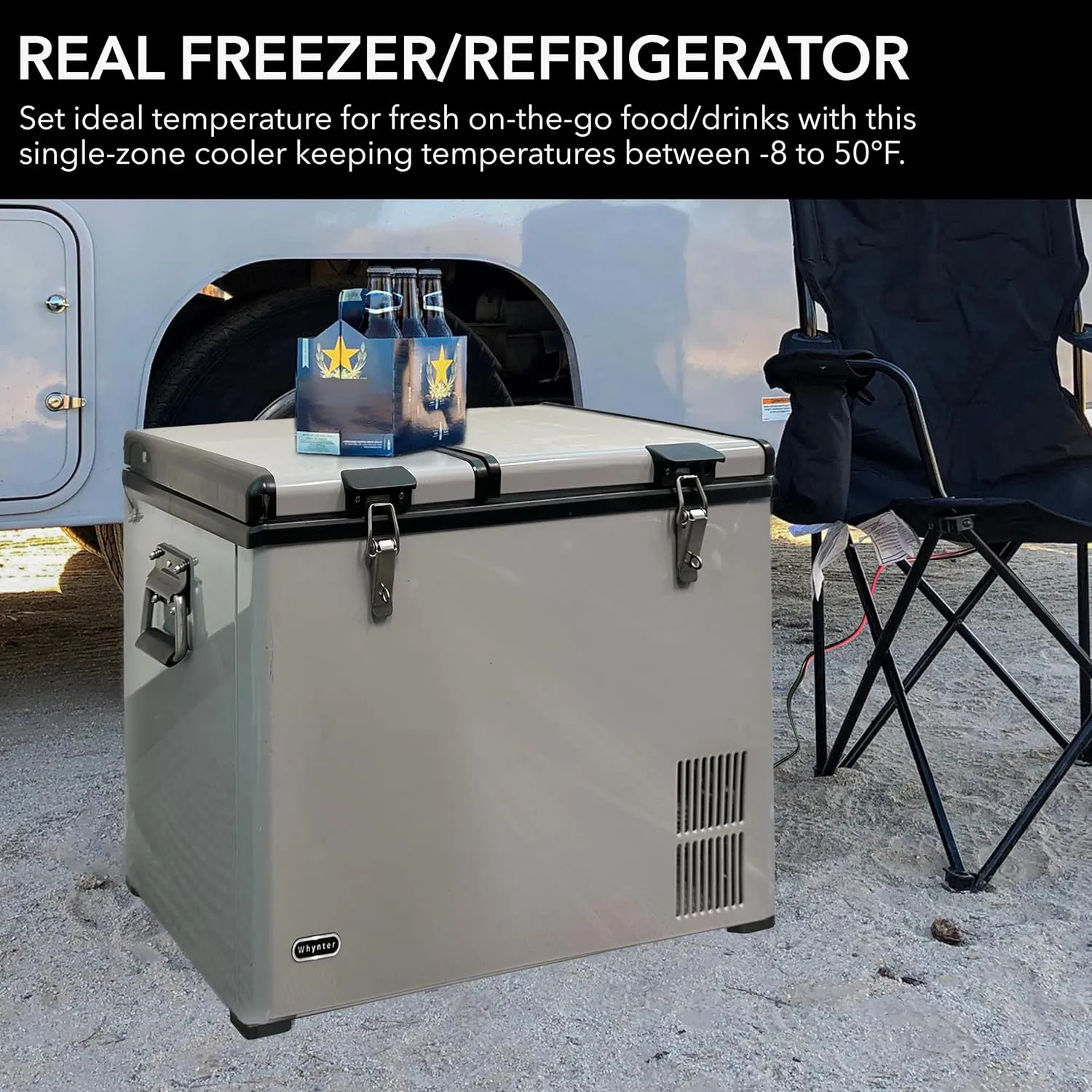 FM-65G 65 Quart Portable Refrigerator and Deep, AC 110V/ DC 12V, Real Chest Freezer for Car, Home, Camping, and RV with-8°F to 50°F Temperature Range, Gray, One Size