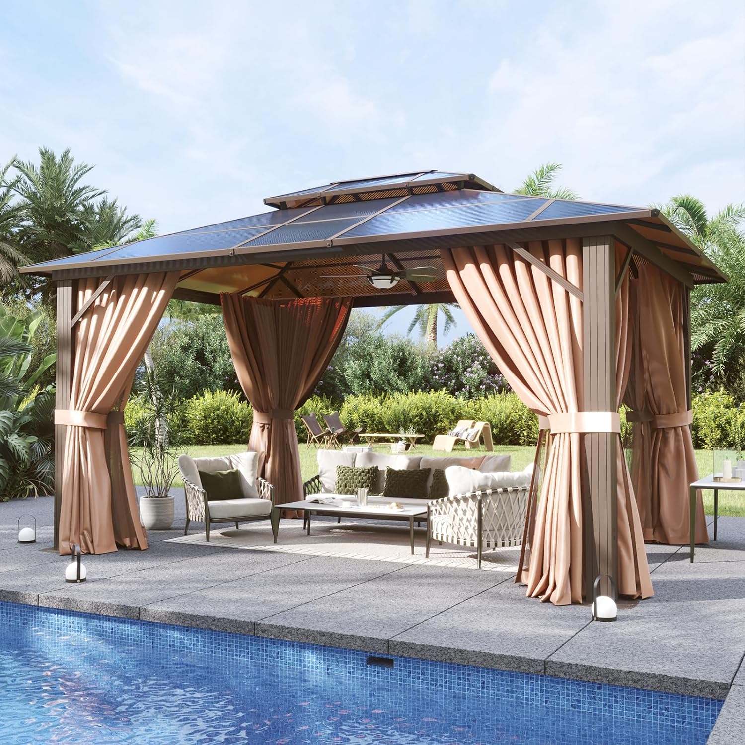 12’X10′ Hardtop Gazebo with Curtains and Netting