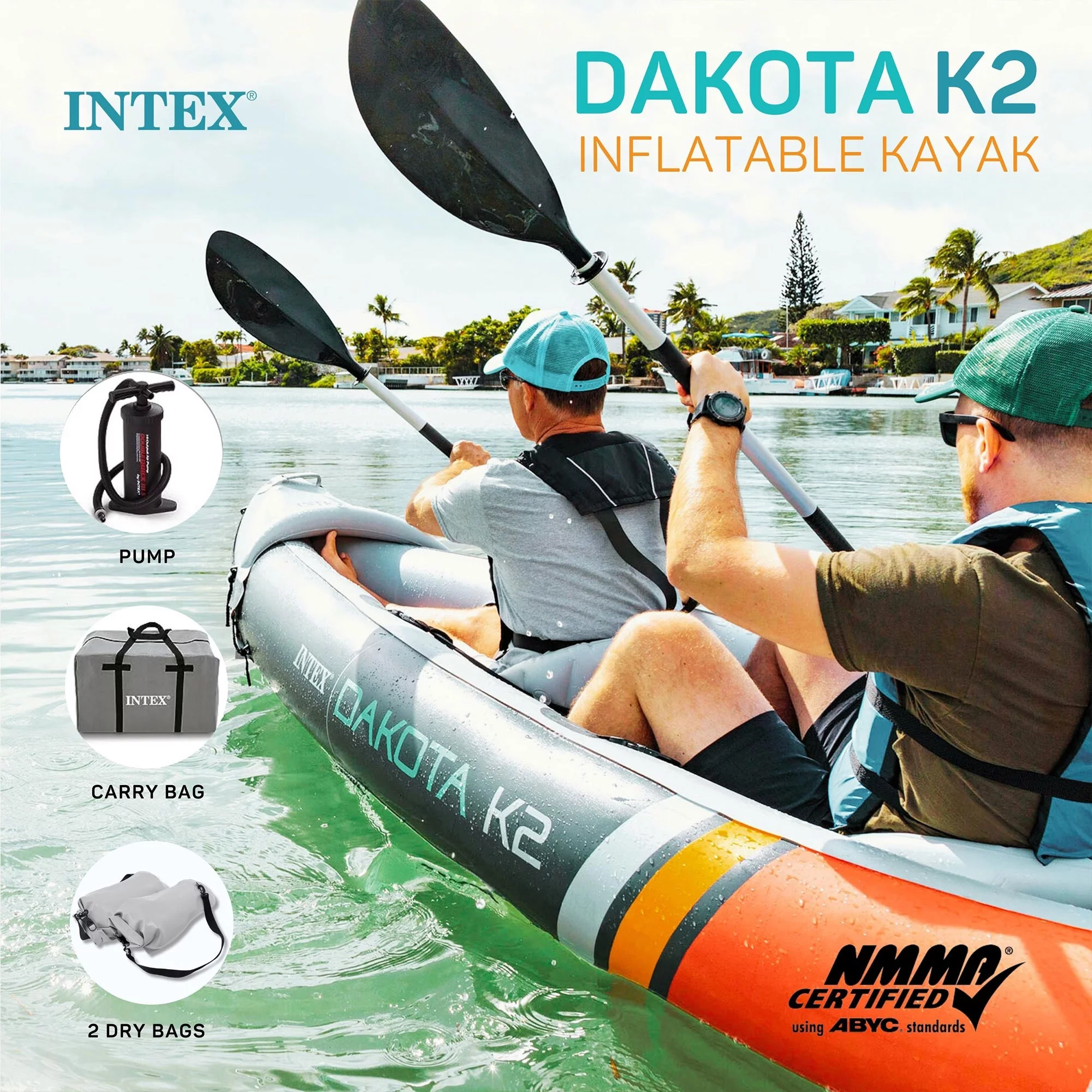 2026 Open Box Intex Dakota K2 2 Person Vinyl Inflatable Kayak with Oars and Pump
