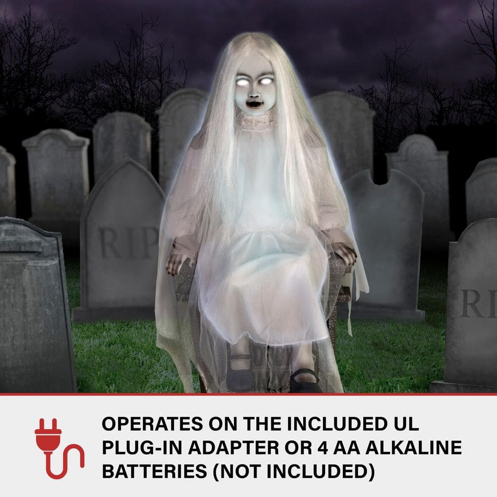 48 in. Premium Talking Halloween Animatronic Darcy The Sitting Tombstone Girl by Tekky