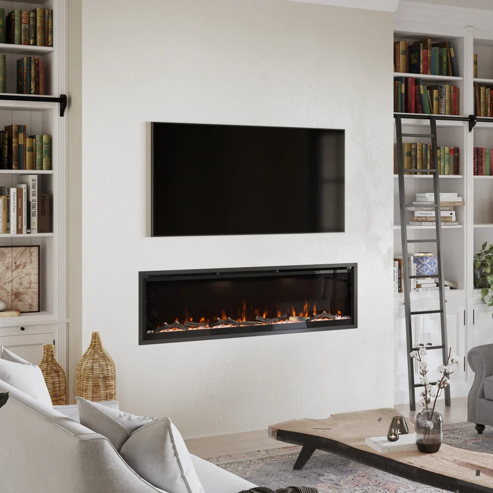 2026 Modern Ember 60 in. Aerus LED Smart Electric Fireplace in Black with App Remote Control, Timer, and Multi-Color Flames