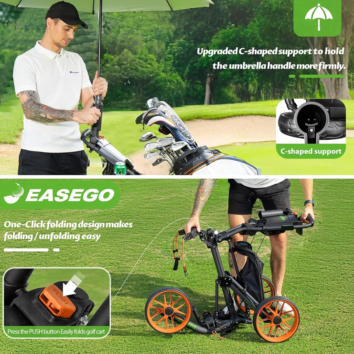 ‎Golf Push Cart 3 Wheel – Foldable Caddy with Holders