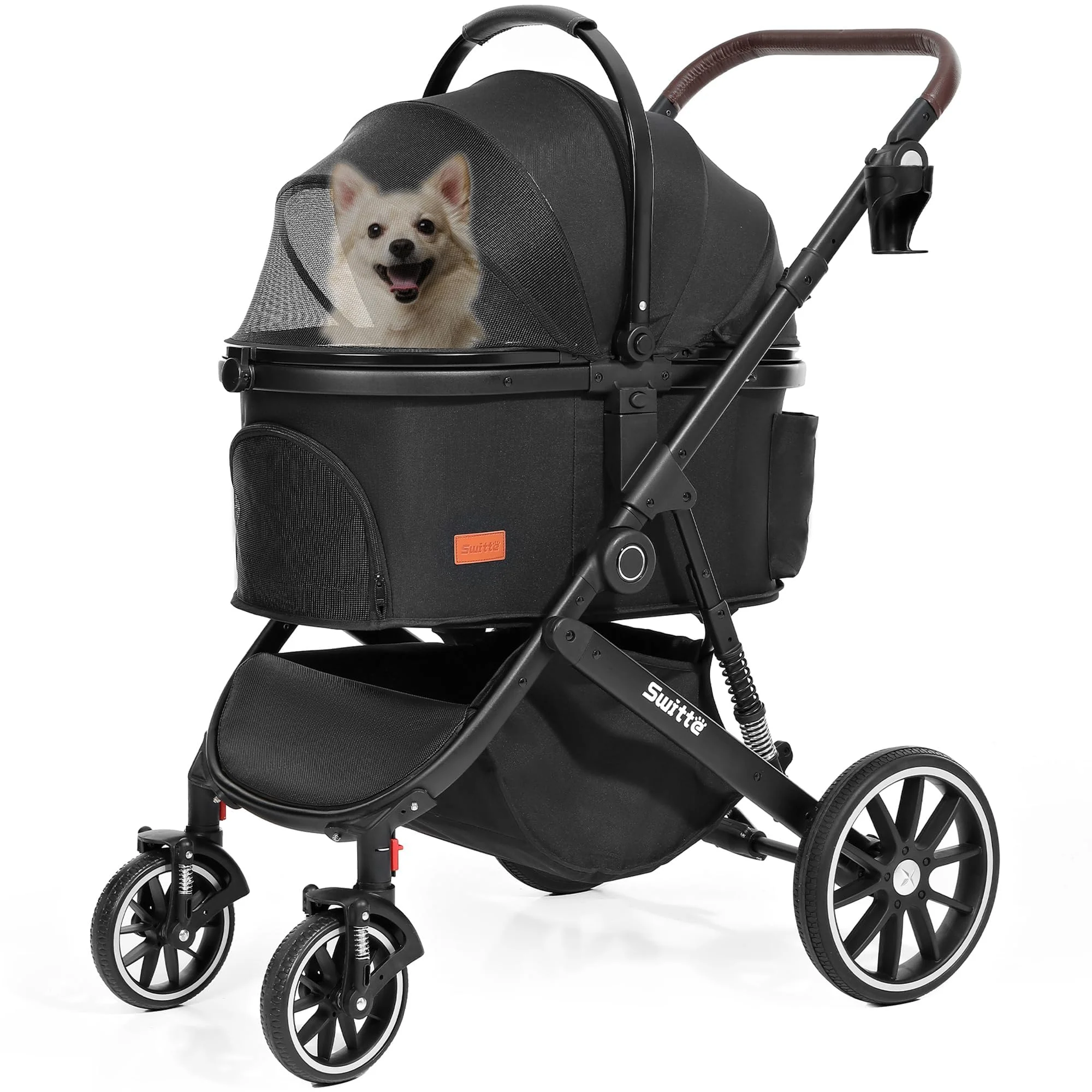 2026 SWITTE Pet Stroller Foldable Dog & Cat Stroller 3-in-1 4 Wheels Travel Jogger, Black