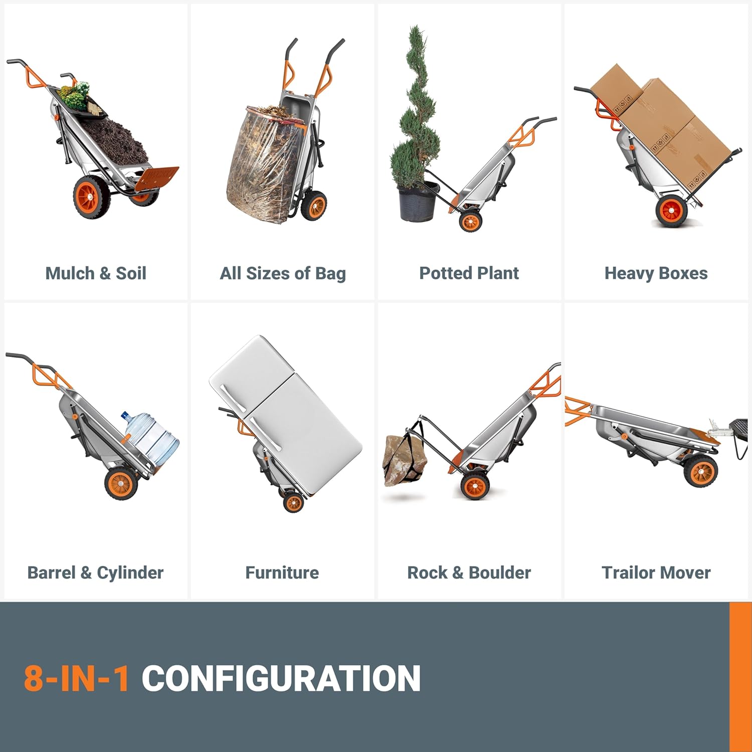 2026 Worx WG050 8-in-1 Aerocart Garden Cart/Wheelbarrow Heavy Duty/Dolly