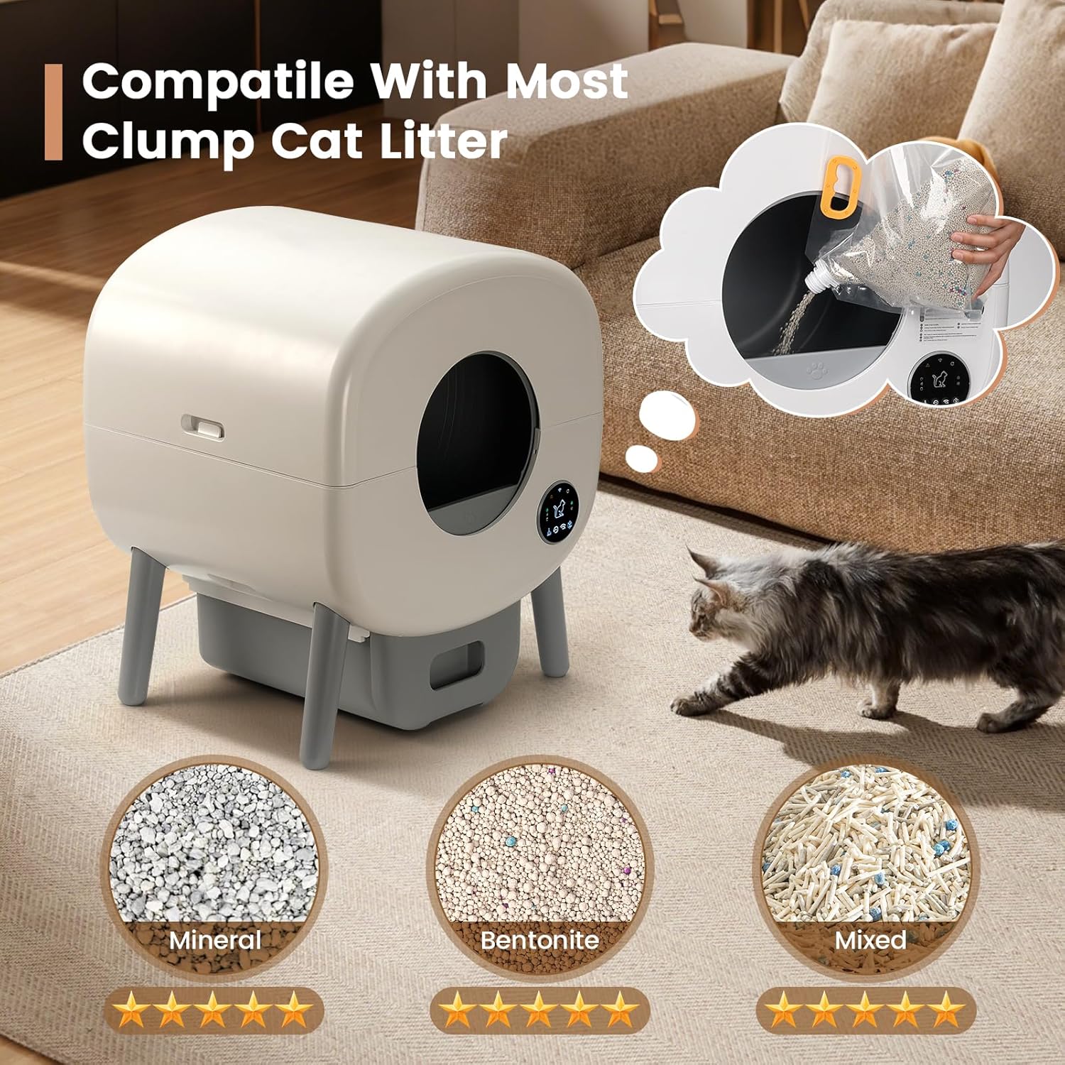 Automatic Cat Litter Box with App Control and Safety