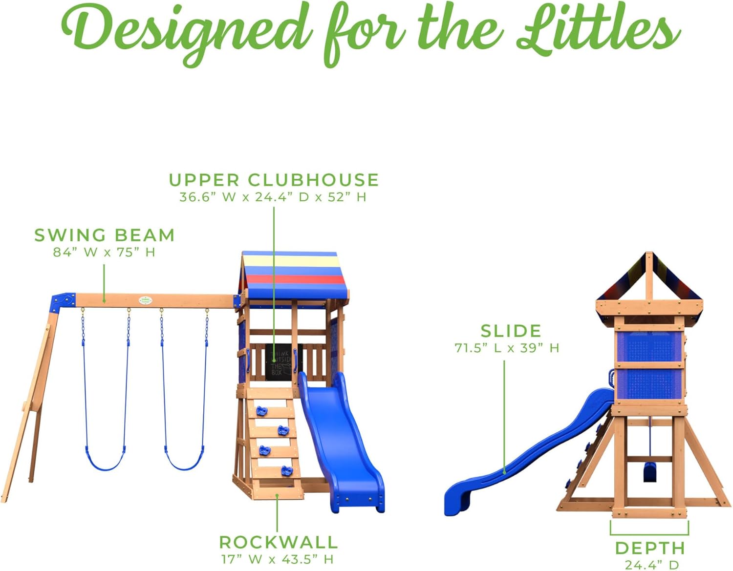 Buckley Hill Cedar Wood Swing Set with Slide & Deck