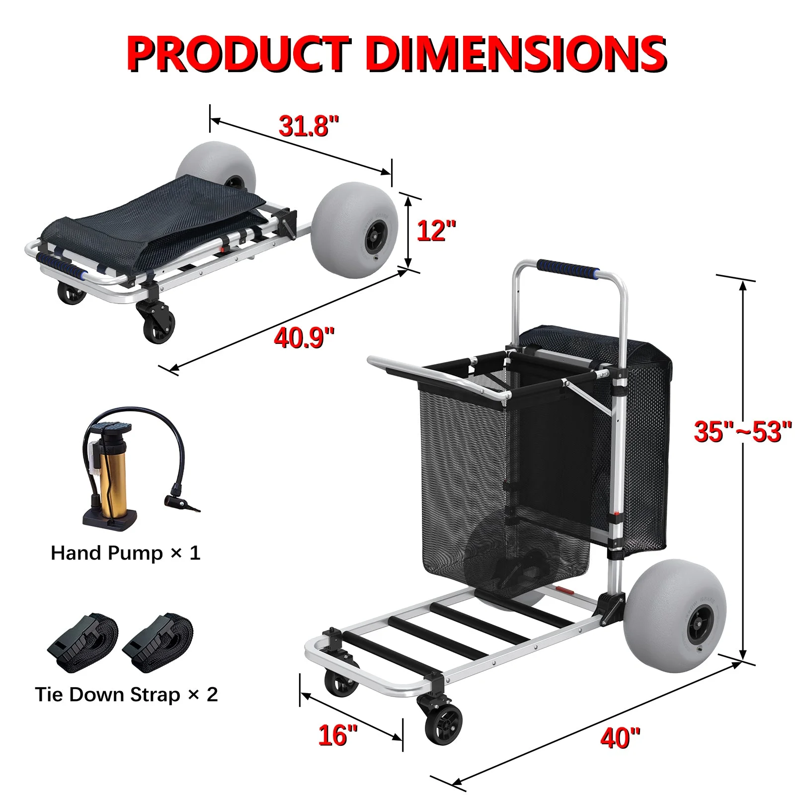 2026 GDLF Foldable Beach Cart with Adjustable Handle and 12