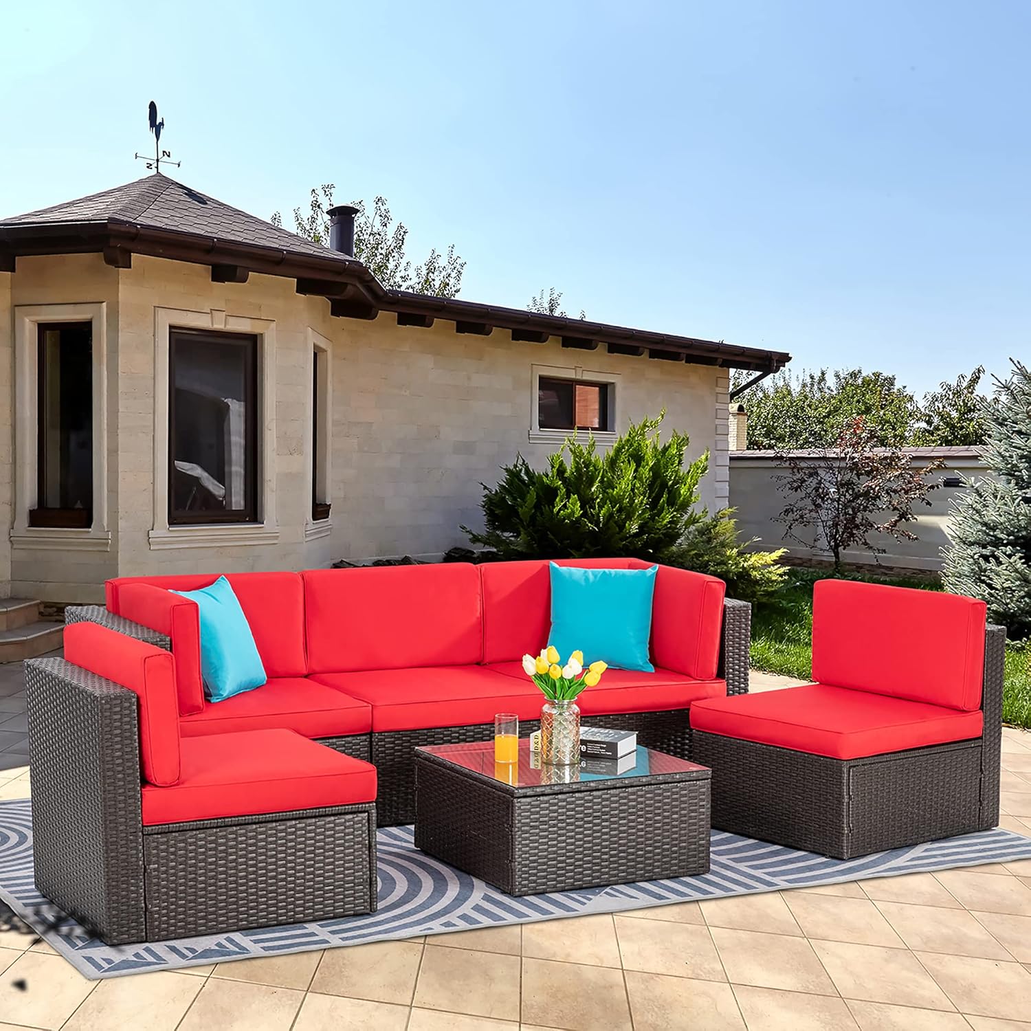 5 Piece All-Weather Patio Furniture Set with Ottoman