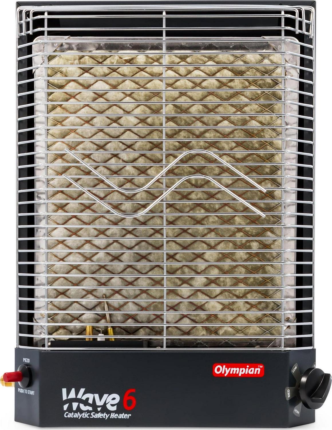Camco Olympian Wave 6 Catalytic Safety Heater | Adjustable from 3200 to 6000 BTUs | Black (57341)