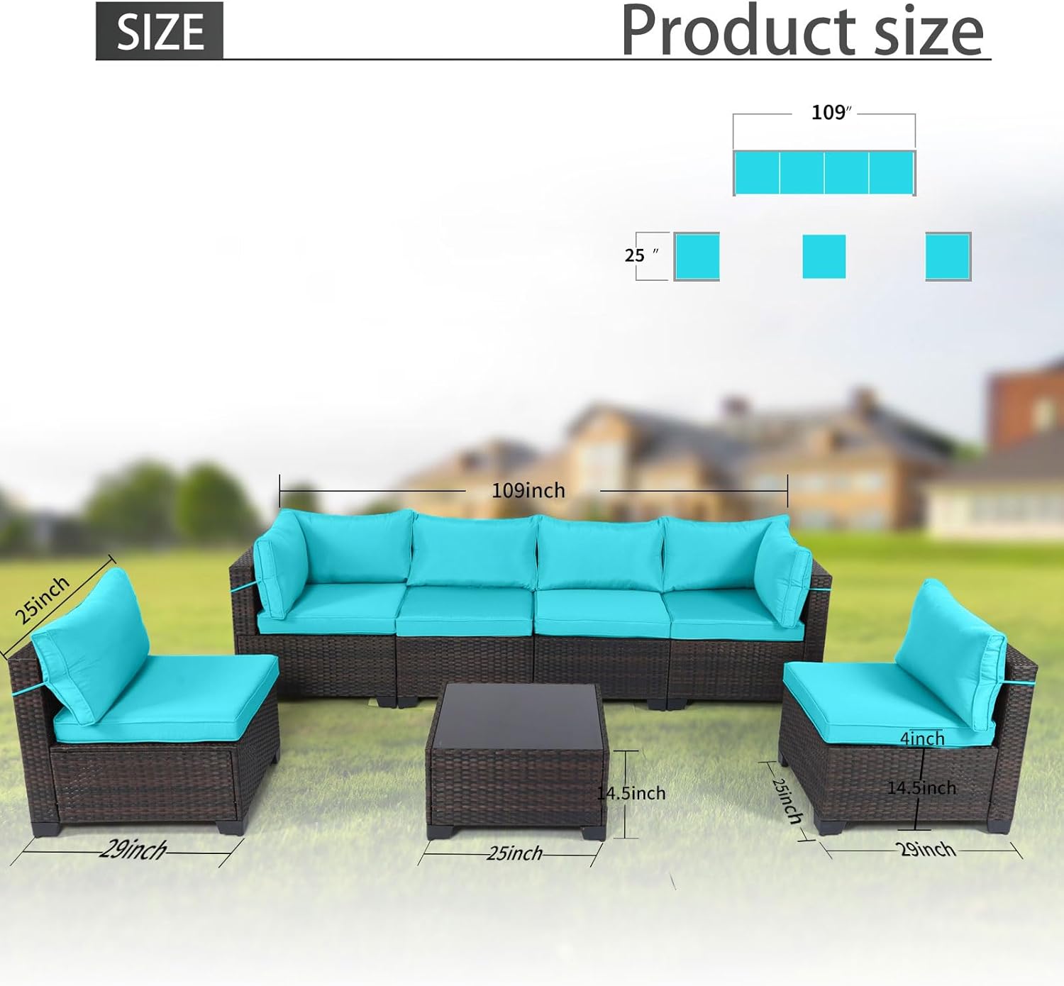 7 Pieces Rattan Patio Furniture Set with Tea Table