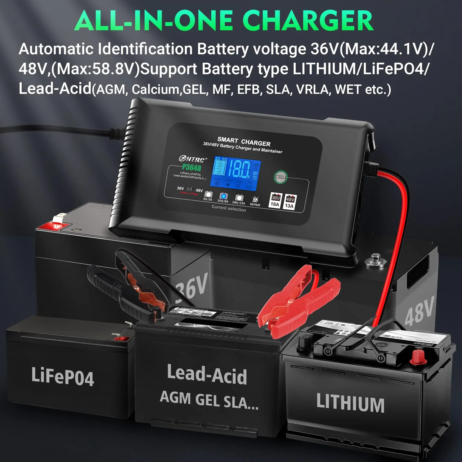 2026 36 Volt Golf cart Charger 18-Amp Smart Charger, Car Battery Charger,Trickle Charger,36V,18-Amp and 48V,13-Amp,Lithium,LiFePO4,Lead-Acid AGM/Gel/SLA.Battery Charger, for EZGO TXT,Car, Boat.