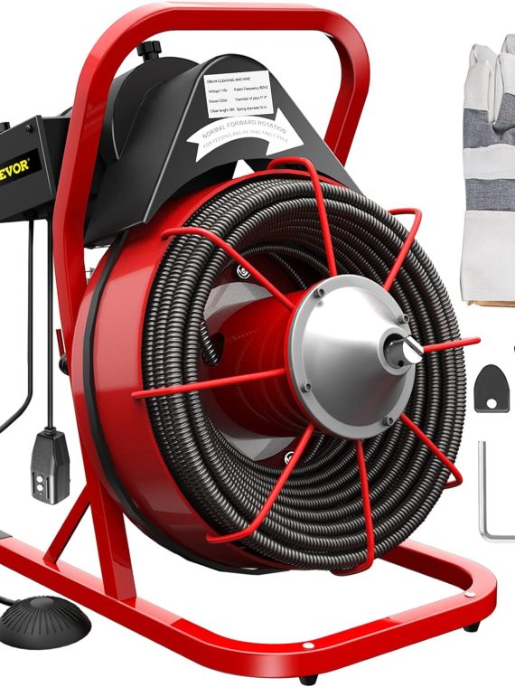 Electric Drain Cleaner Machine by [Brand], 75 Ft x 3/8 Inch, Fits 1-4 Inch Pipes, Portable with 4 Cutters, Powerful Plumbing Tool for Clogs