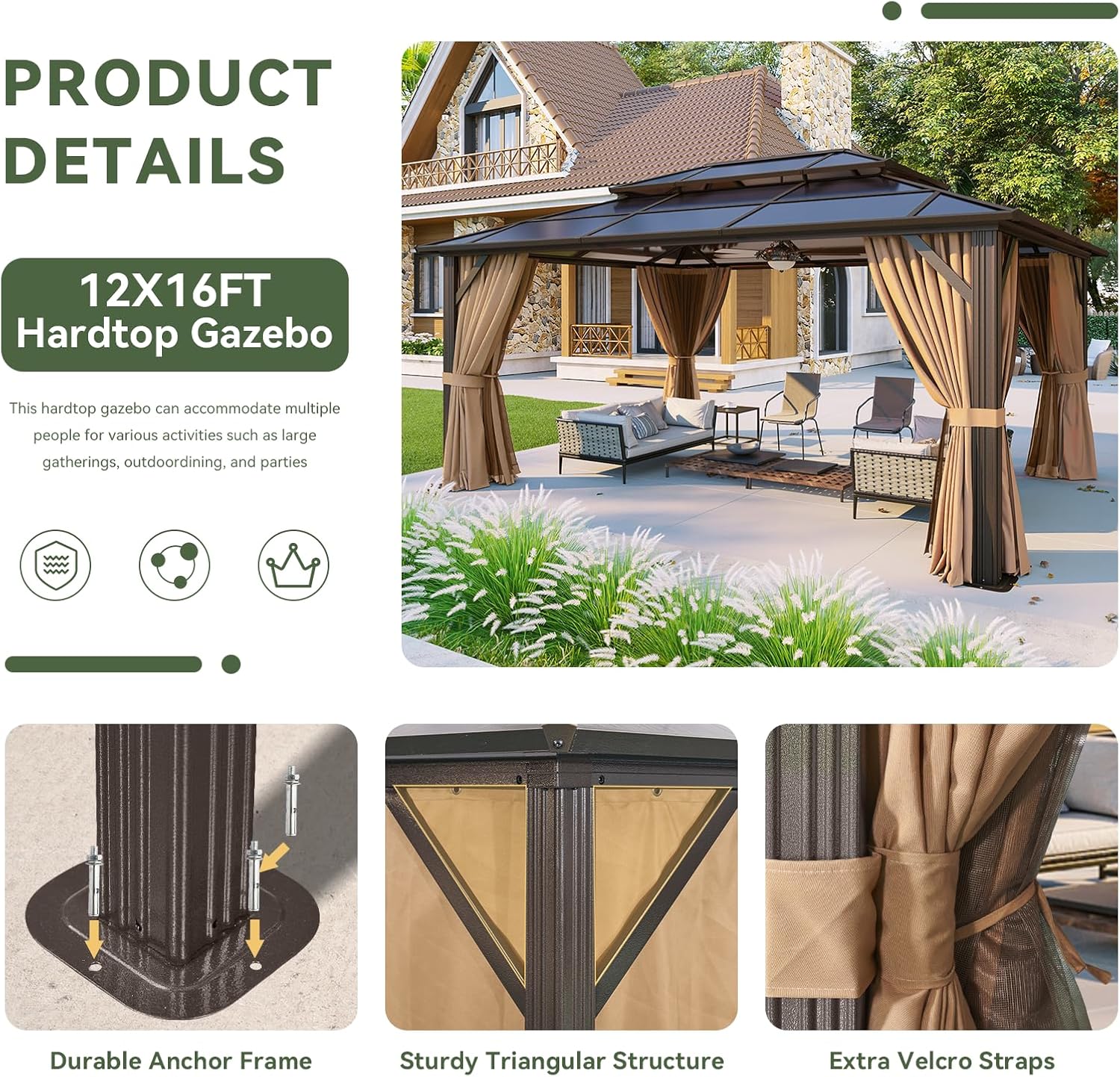 12’X10′ Hardtop Gazebo with Curtains and Netting