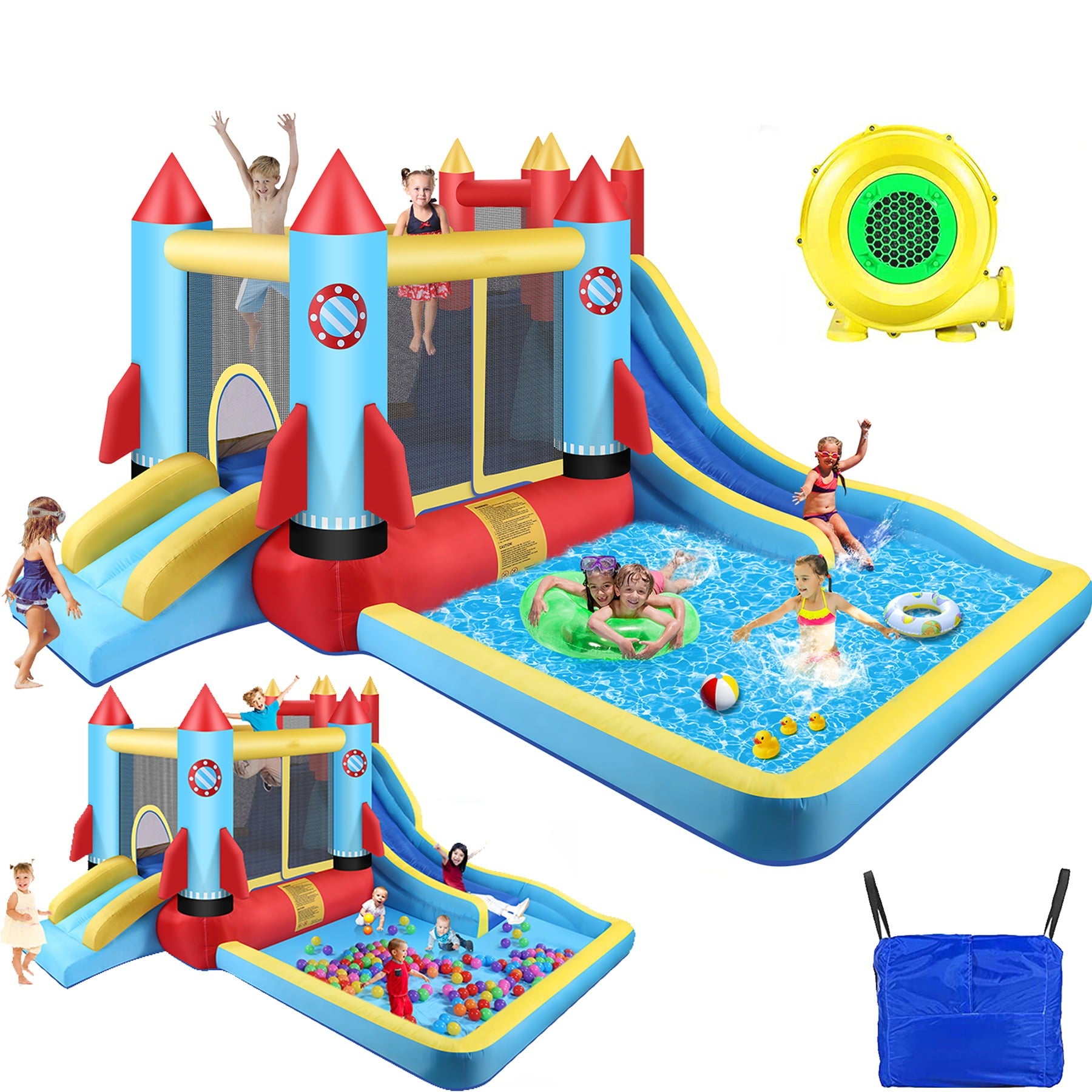 146”x 132” x 82” Inflatable Bounce Houses for Kids 3-12 with Blower Double Slide Climbing Wall and Ball Pit/Large Pool Outdoor/Indoor Bouncy House, PVC, Child, Teen, Toddler, Tween, Adult