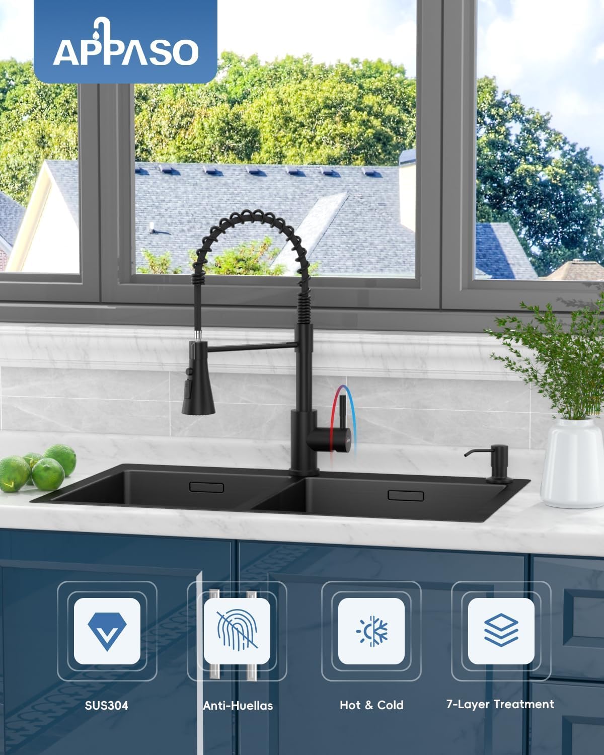 Black Touchless Kitchen Faucet with Soap Dispenser, Motion Sensor Activated Hands-Free Automatic Faucet for Sink with Pull Down Sprayer, Single Handle Smart Faucets for Kitchen Sink
